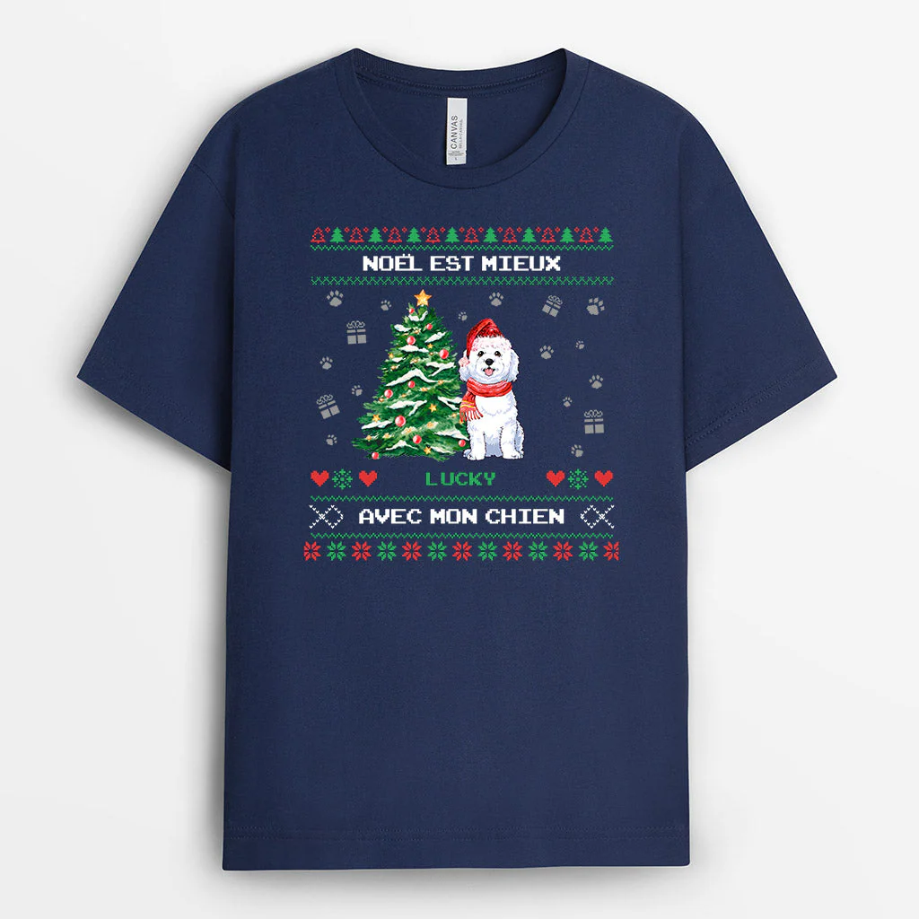 T-shirt Noël est mieux avec mon chien Personnalisé
