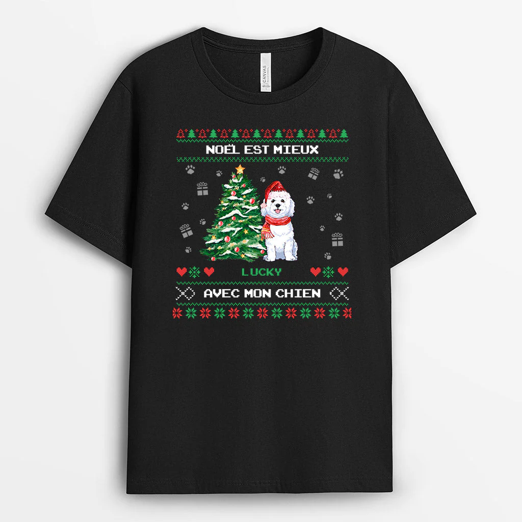T-shirt Noël est mieux avec mon chien Personnalisé - Image 2