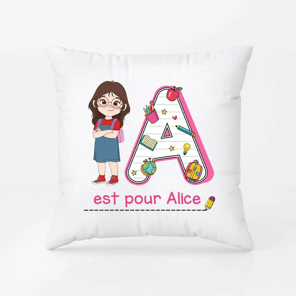 A Est Pour Alice - Coussin Personnalisé Fille