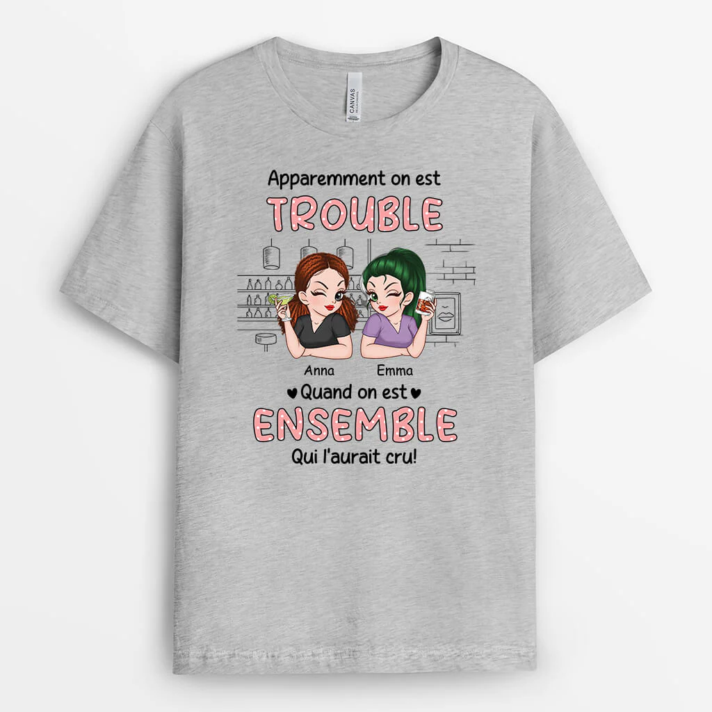 Tee Shirt Personnalisé Femme Humour – Apparemment On Est Trouble - Image 2