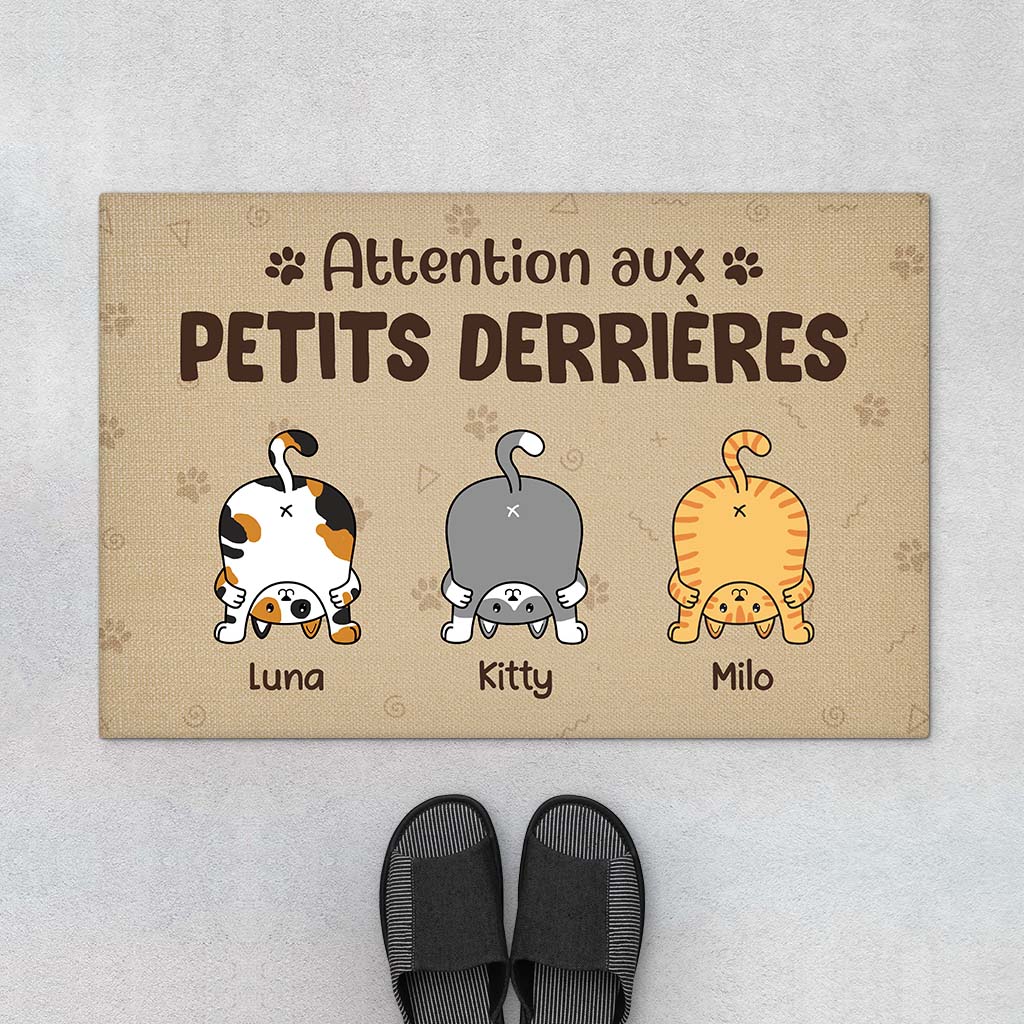 Paillasson Chat Personnalisé - Attention Aux Petits Derrières