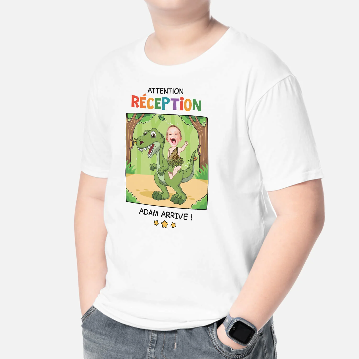 T-Shirt Personnalisé Humoristique – Attention Réception | Enfant Dinosaure - Image 2