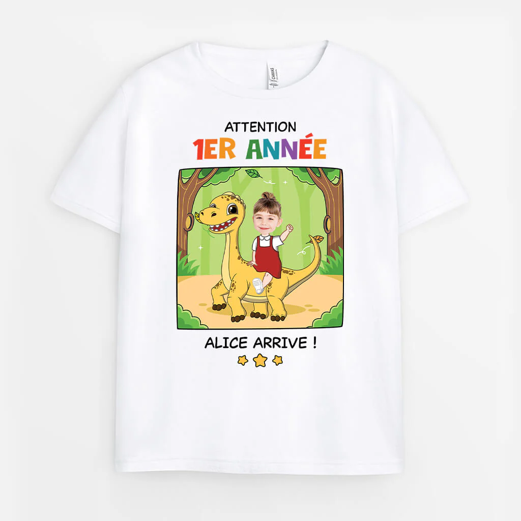 T-Shirt Personnalisé Humoristique – Attention Réception | Enfant Dinosaure - Image 3