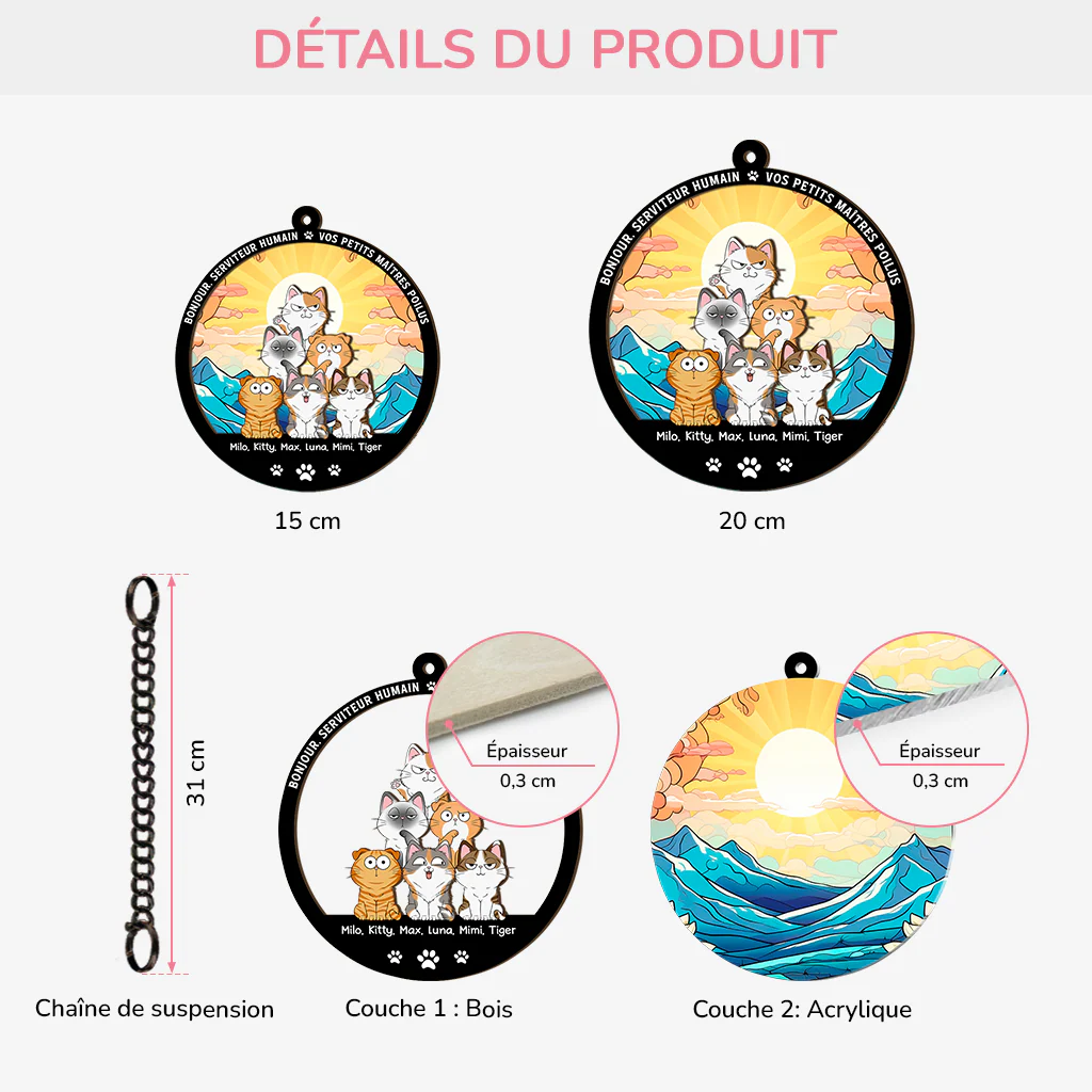 Attrape-soleil Personnalisé En Acrylique Avec Chats - Bonjour - Image 3
