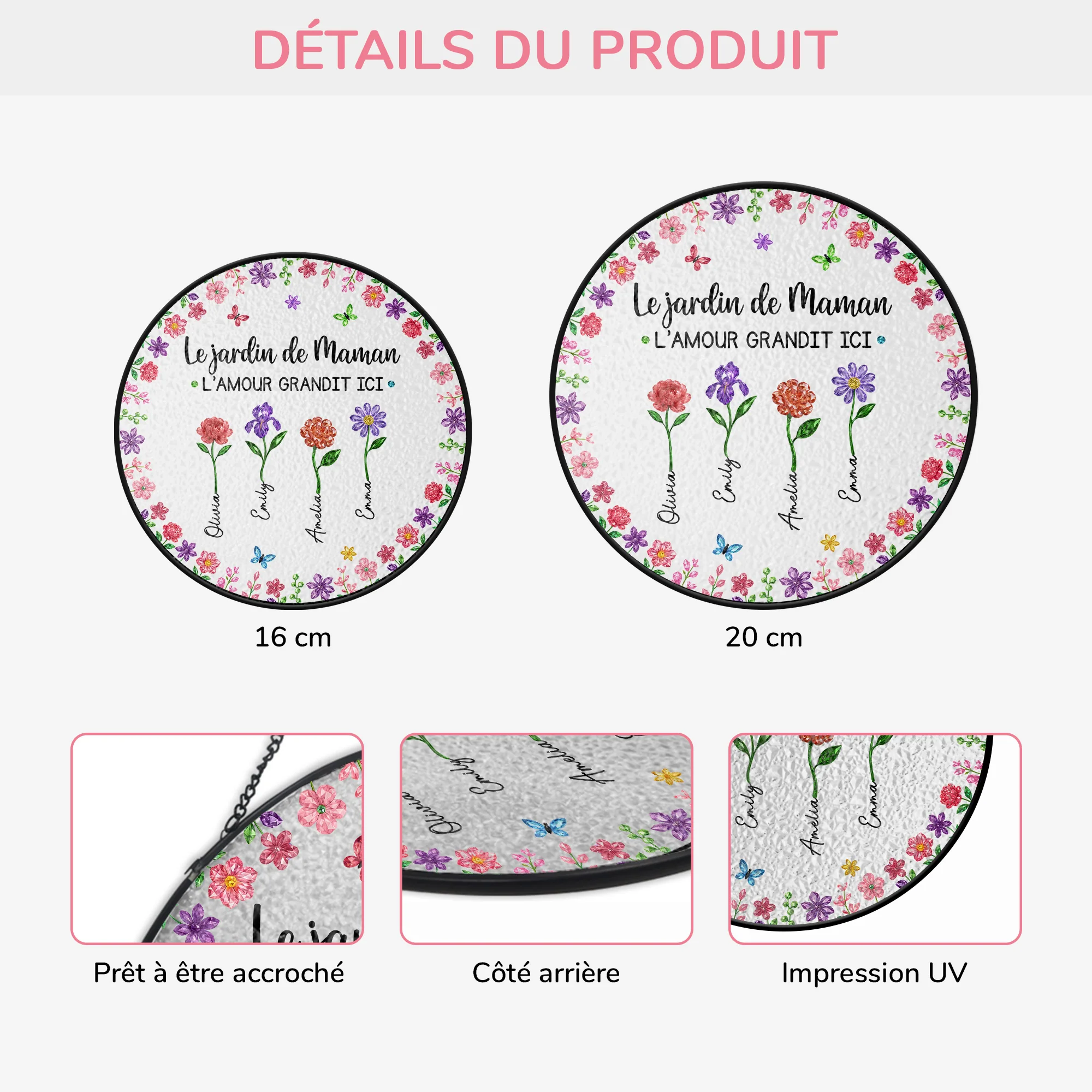 Attrape-soleil Personnalisé En Verre - Le Jardin De Mamie/Maman Avec Fleurs - Image 3