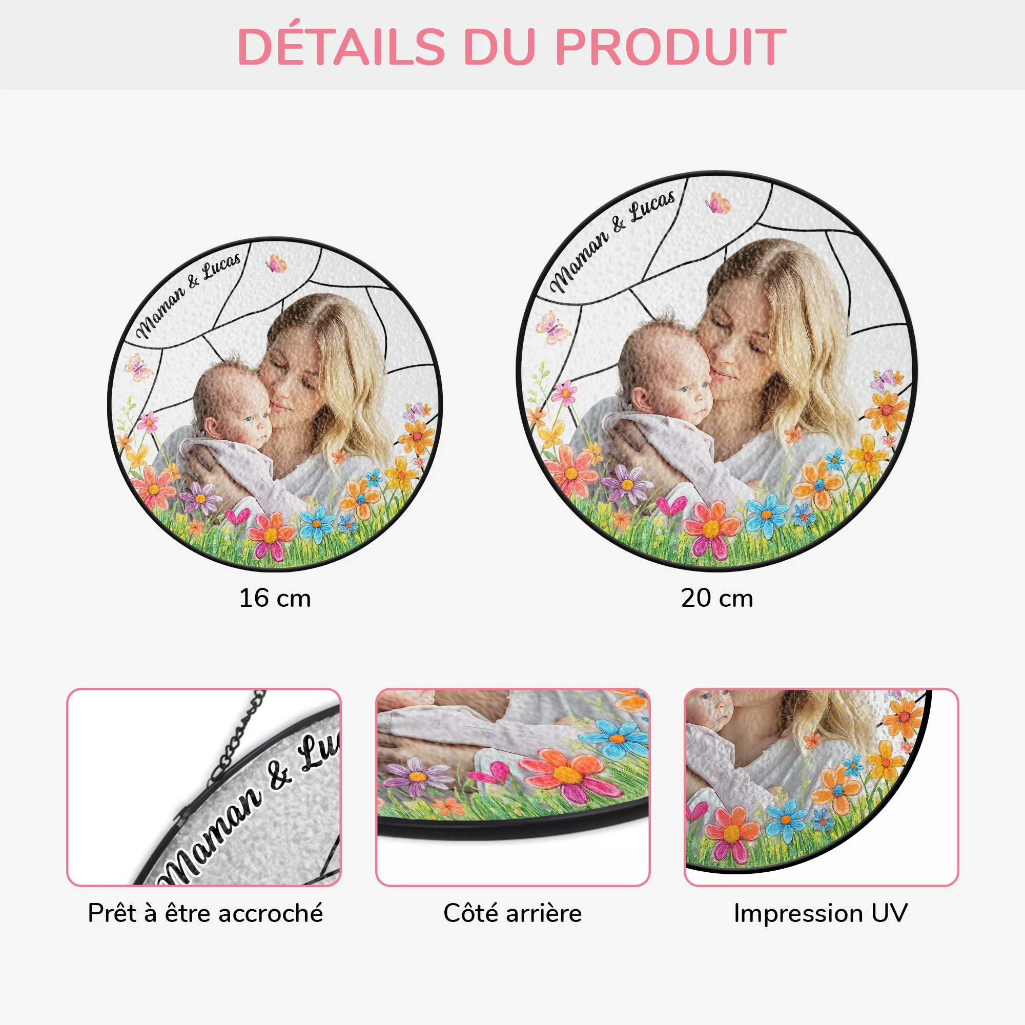 Attrape-soleil Personnalisé En Verre Photo - Mamie Maman Et Son Petit - Image 3