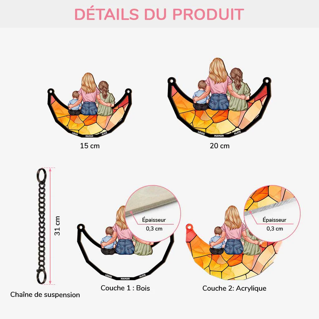Attrape-soleil Vitrail Personnalisé - Maman Et Ses Enfants - Image 3