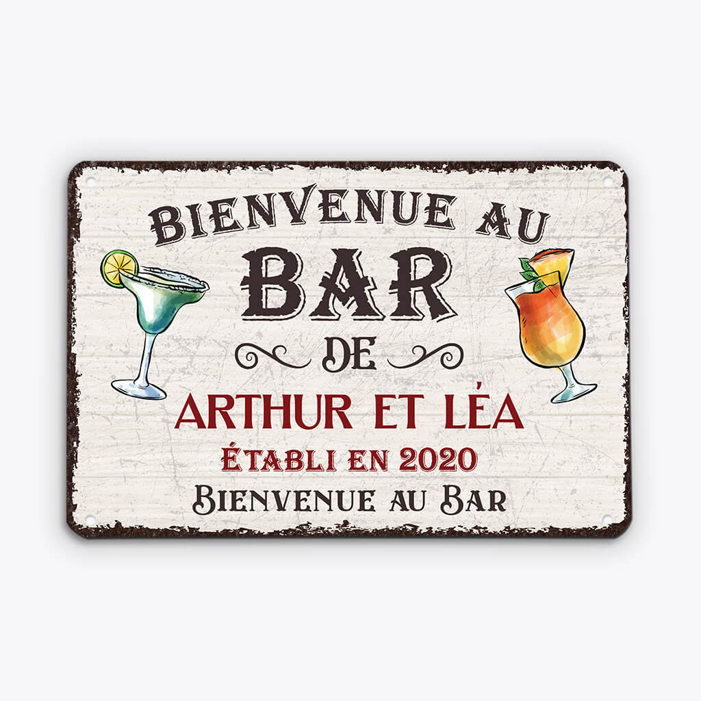 Plaque métal vintage personnalisée – Bienvenue au bar