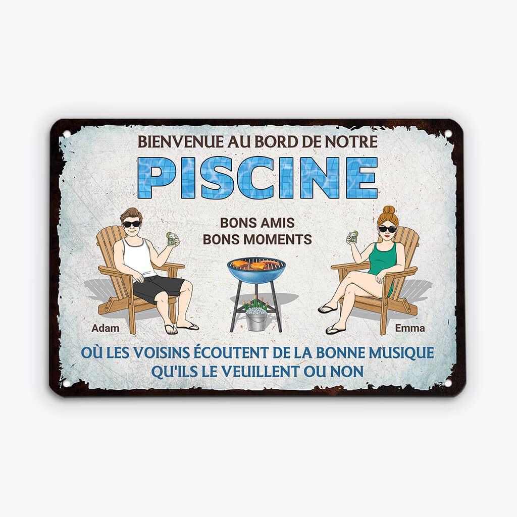 Plaque personnalisée pour maison – Bienvenue au bord de la piscine