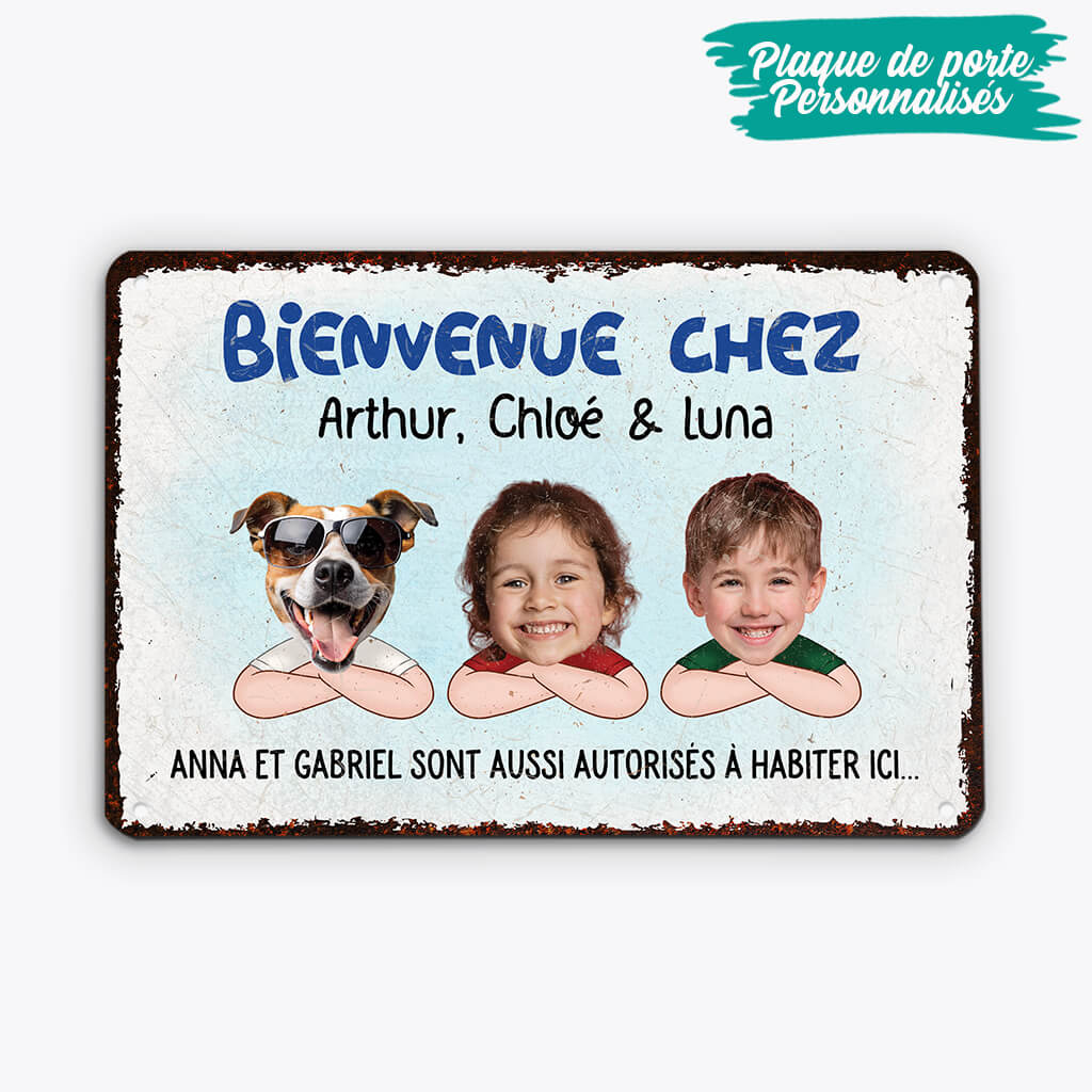 Plaque bienvenue chez nous personnalisable avec visages amusants - Image 2