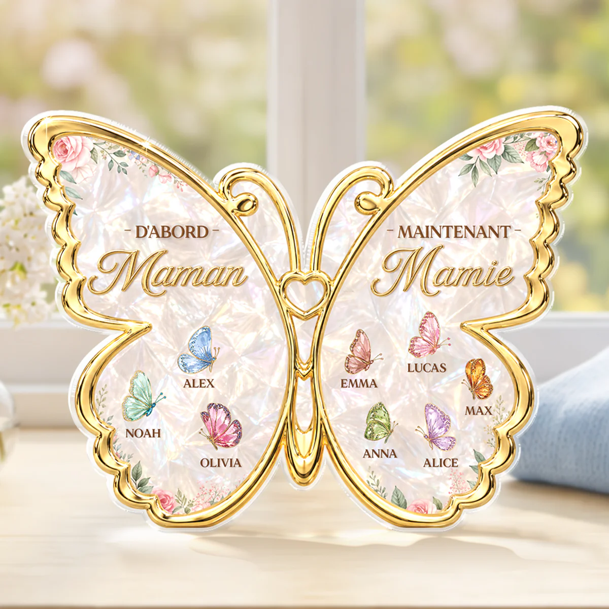 Bloc Acrylique Personnalisé Maman Avec Papillon - D'abord Maman Maintenant Mamie