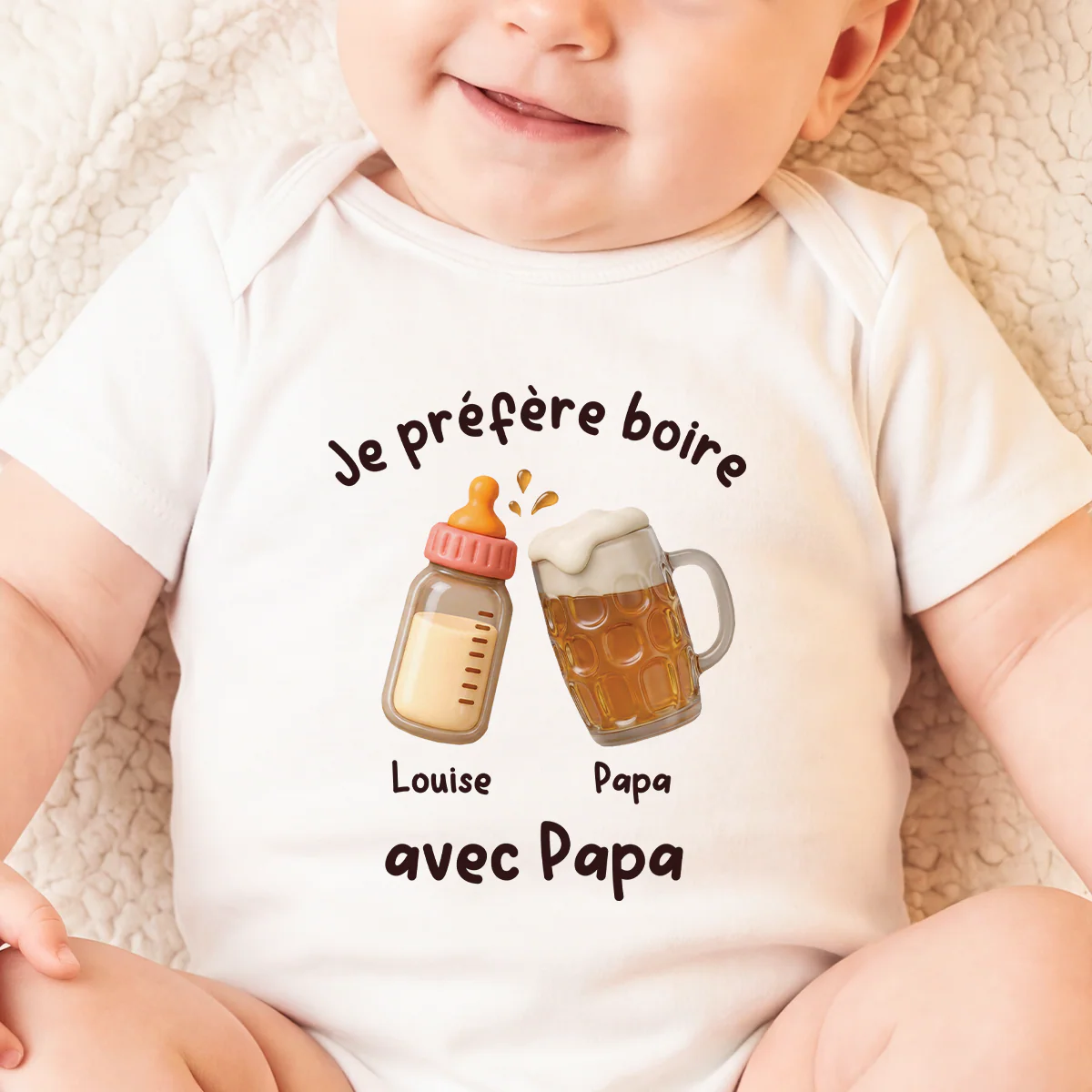 Body Bébé Personnalisé - Boire Avec Maman Et Papa - Image 2