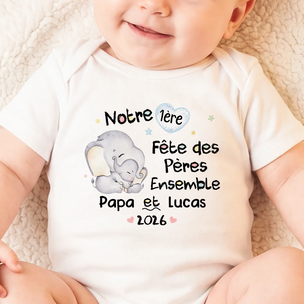 Body Bébé Personnalisé - Cadeau Première Fête Avec Maman Papa Éléphant - Image 2
