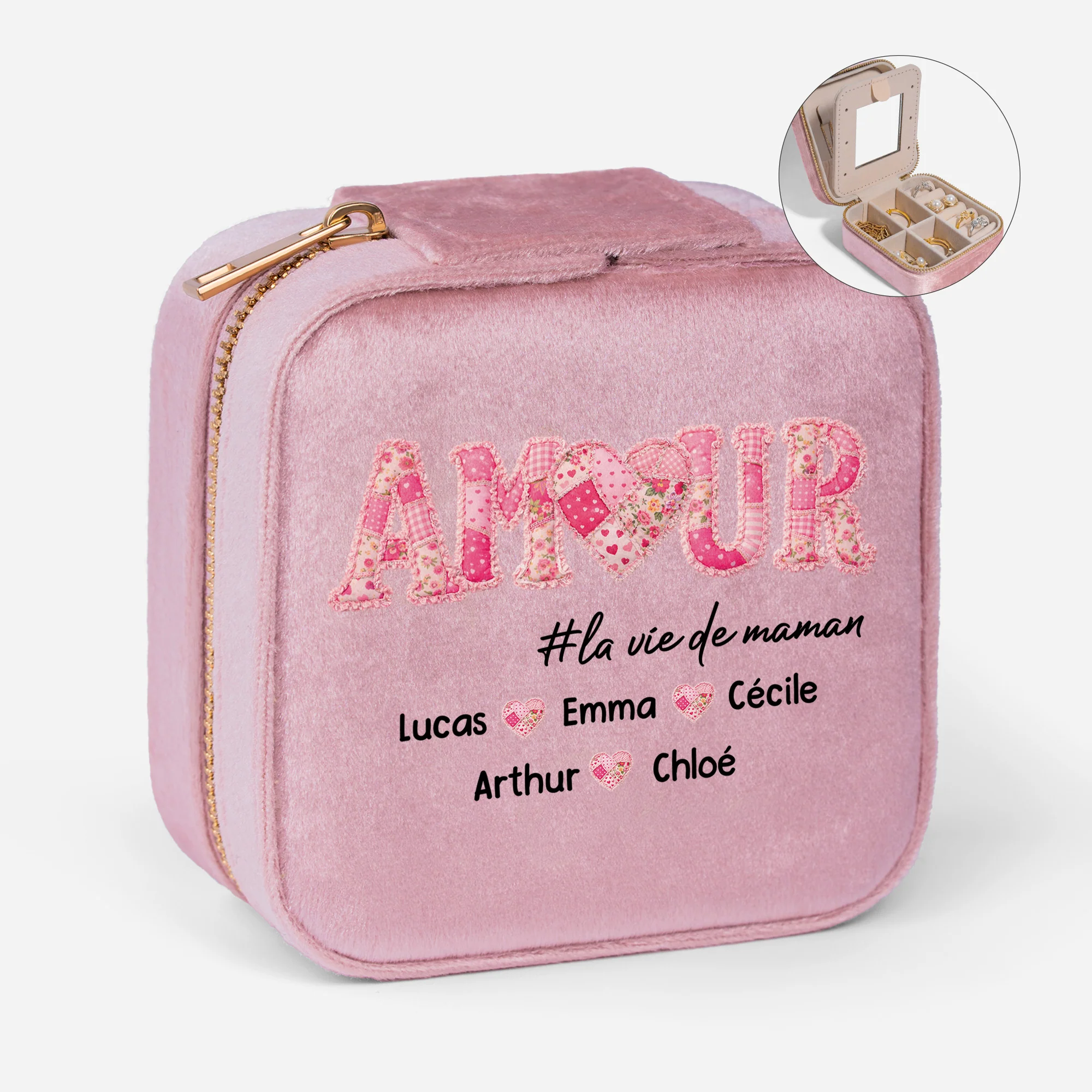 Boîte À Bijoux Personnalisée En Velours - Amour De Maman Mamie