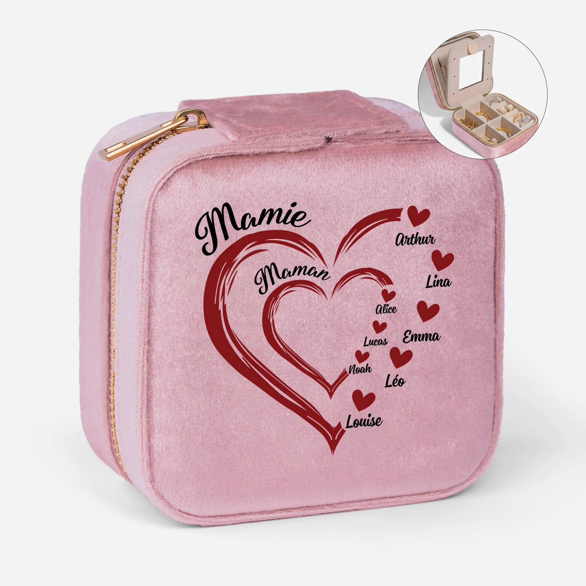 Boîte À Bijoux Velours Personnalisée - Cœur De Maman Mamie