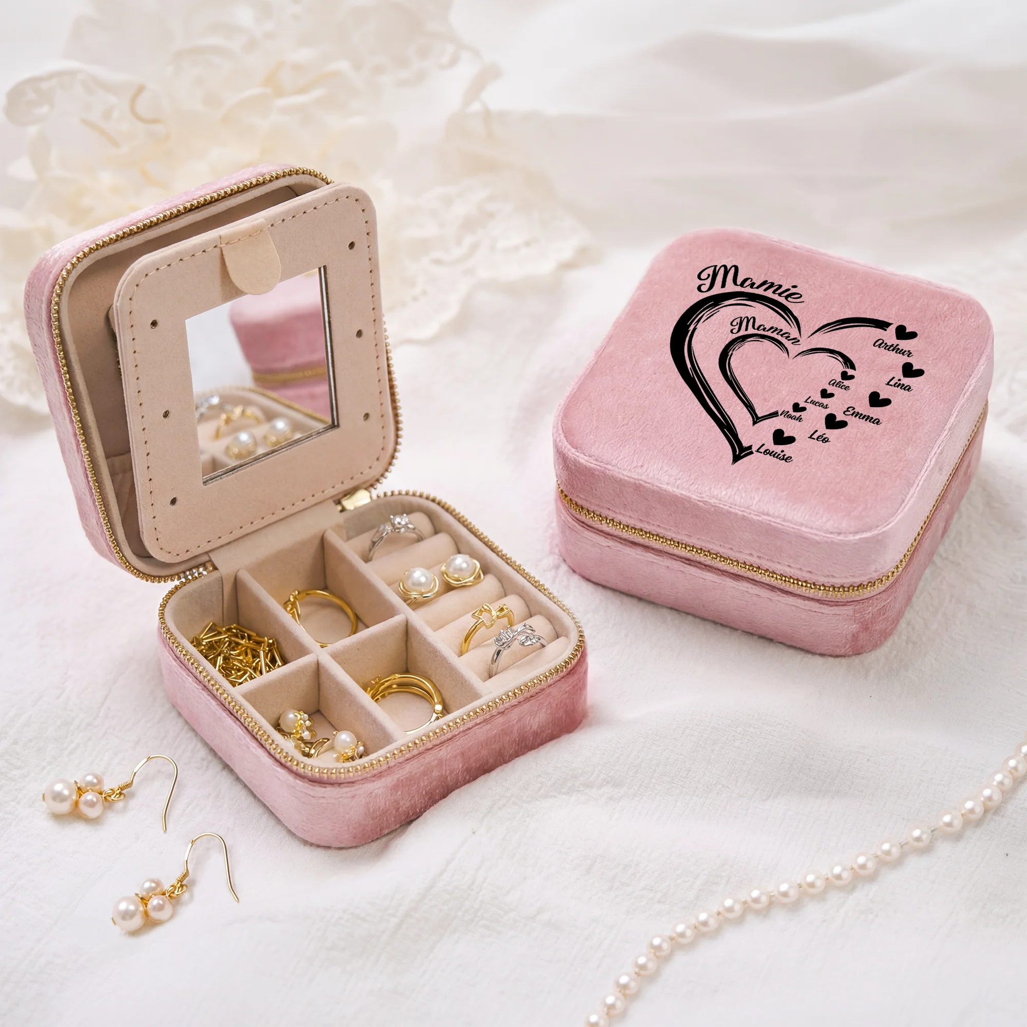 Boîte À Bijoux Velours Personnalisée - Cœur De Maman Mamie - Image 2