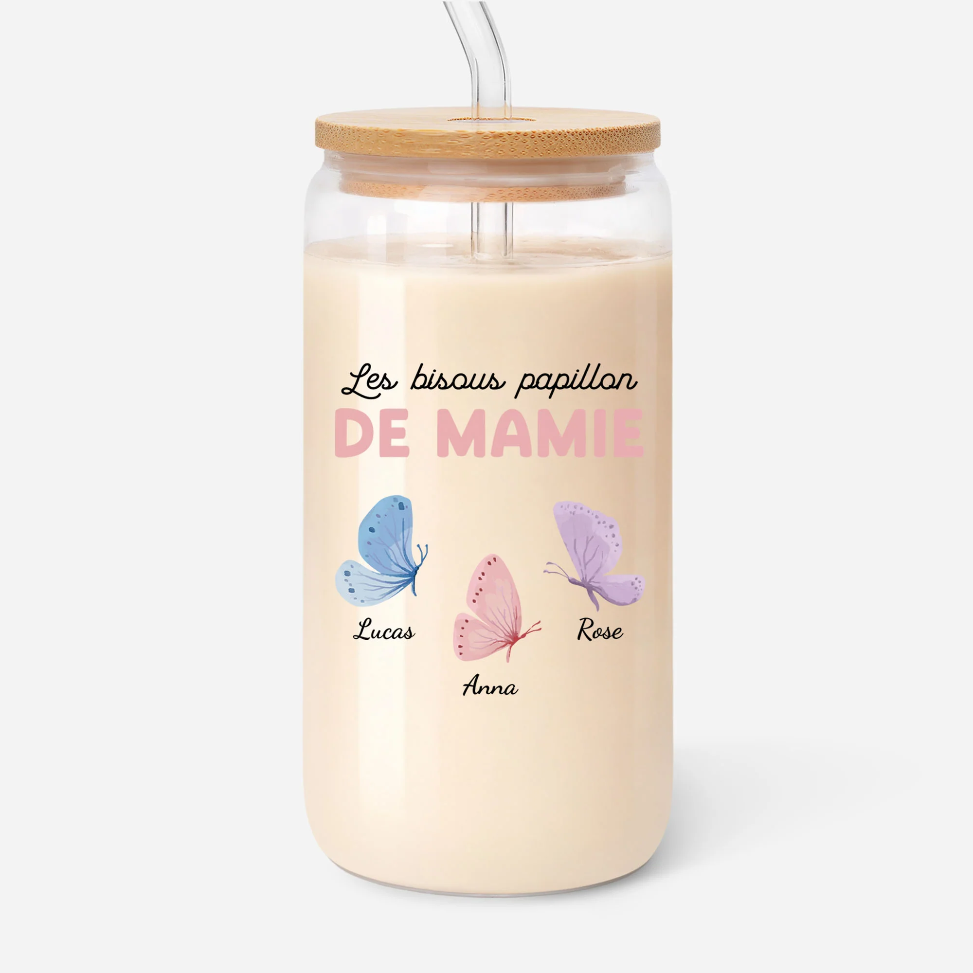 Gobelet En Verre Personnalisé - Bisous Papillon De Mamie Maman