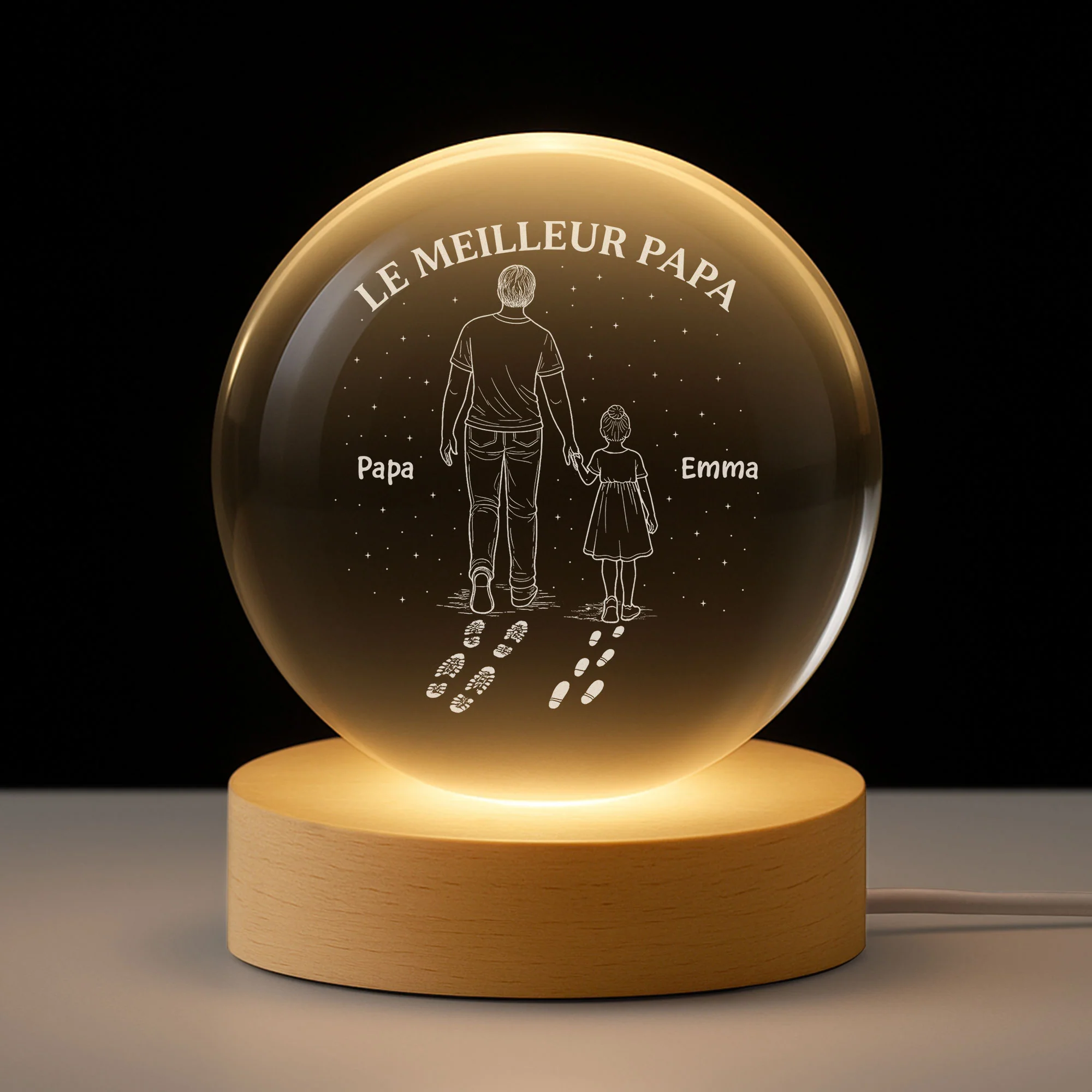 Veilleuse Boule De Cristal 3D | Meilleur Papa Papy Personnalisé À Tes Côtés