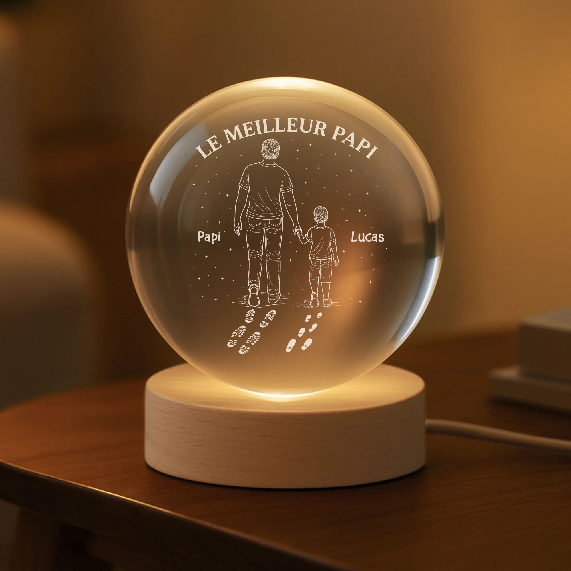 Veilleuse Boule De Cristal 3D | Meilleur Papa Papy Personnalisé À Tes Côtés - Image 2