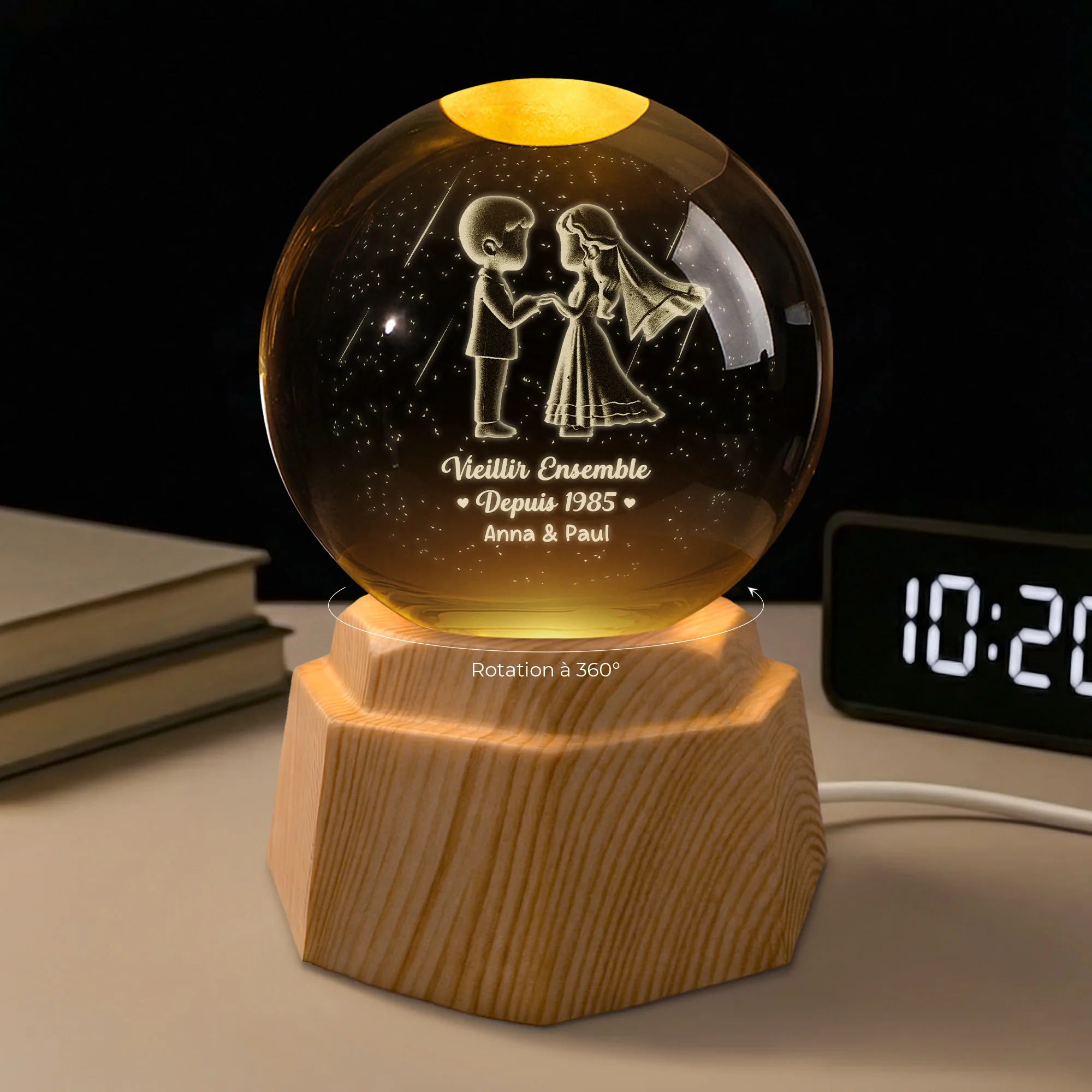 Boule De Cristal Lumineuse 3D Personnalisé Couple - Vieillir Ensemble