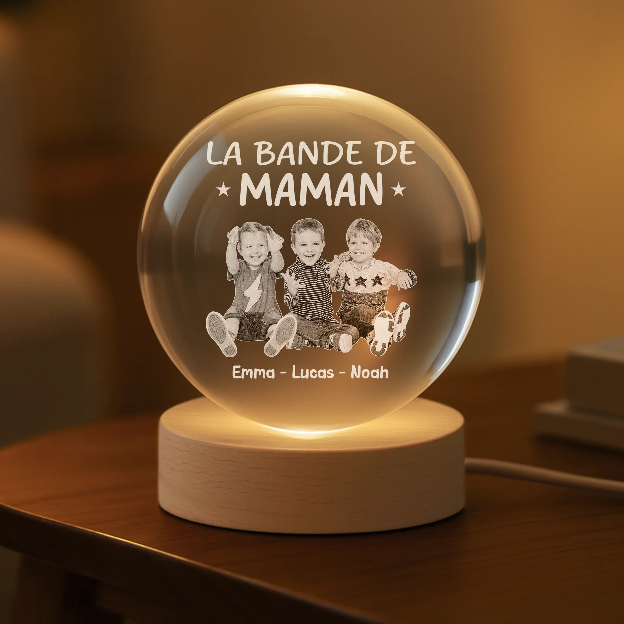 Veilleuse Boule de Cristal Personnalisée Maman Mamie - Cadeau La Bande De Mamie Avec Photo Des Enfants - Image 2