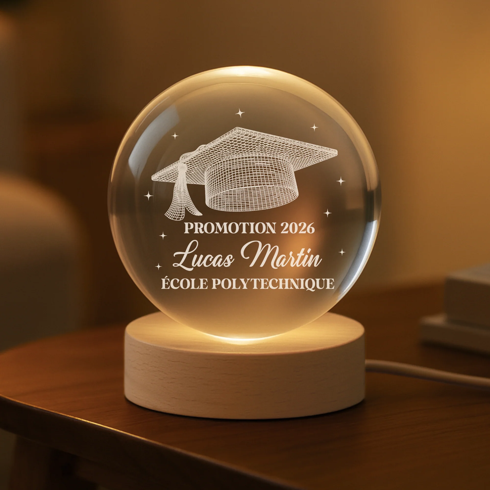 Boule De Cristal Personnalisée Femme/Homme - Cadeau Pour Diplômé Universitaire - Image 2