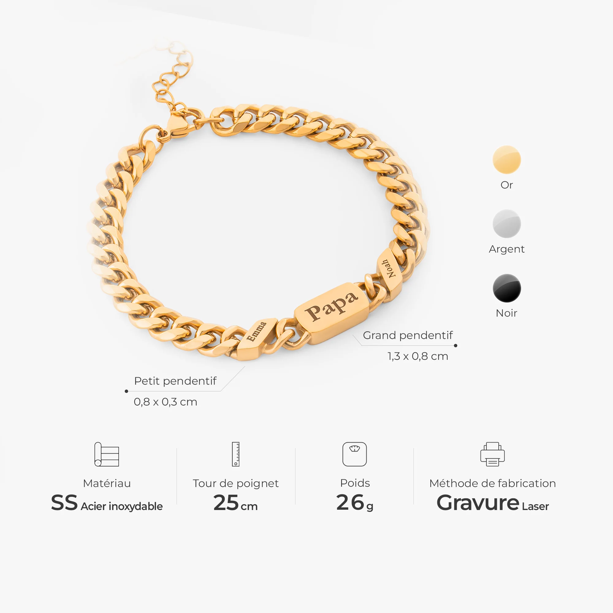 Bracelet Personnalisé Homme - Gourmette Avec Prénom - Image 3