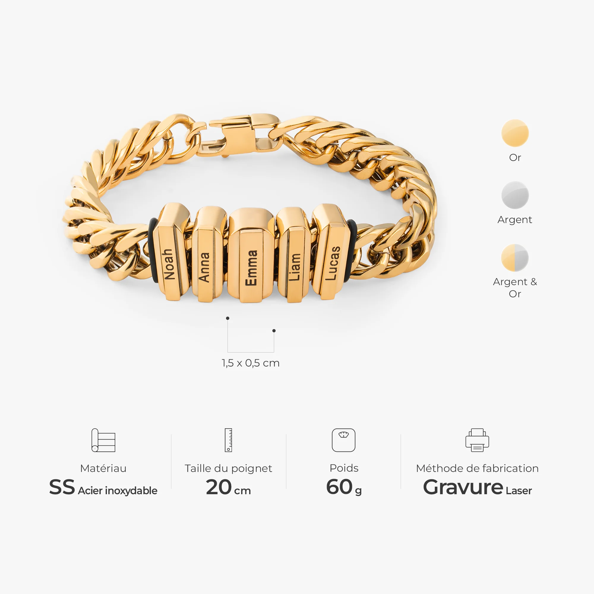 Bracelet Personnalisé Prénom Homme - Bloc De Prénom - Image 3