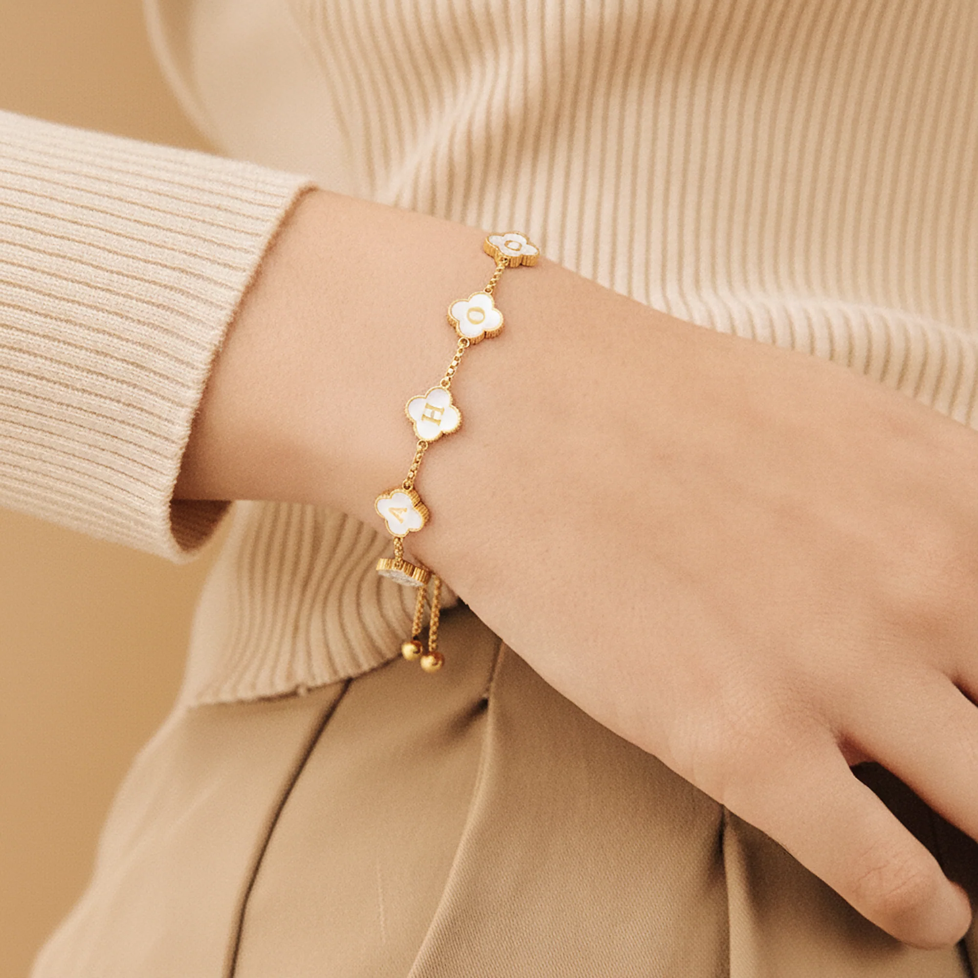 Bracelet Personnalisé Prénom - Trèfle 4 Feuilles - Image 2