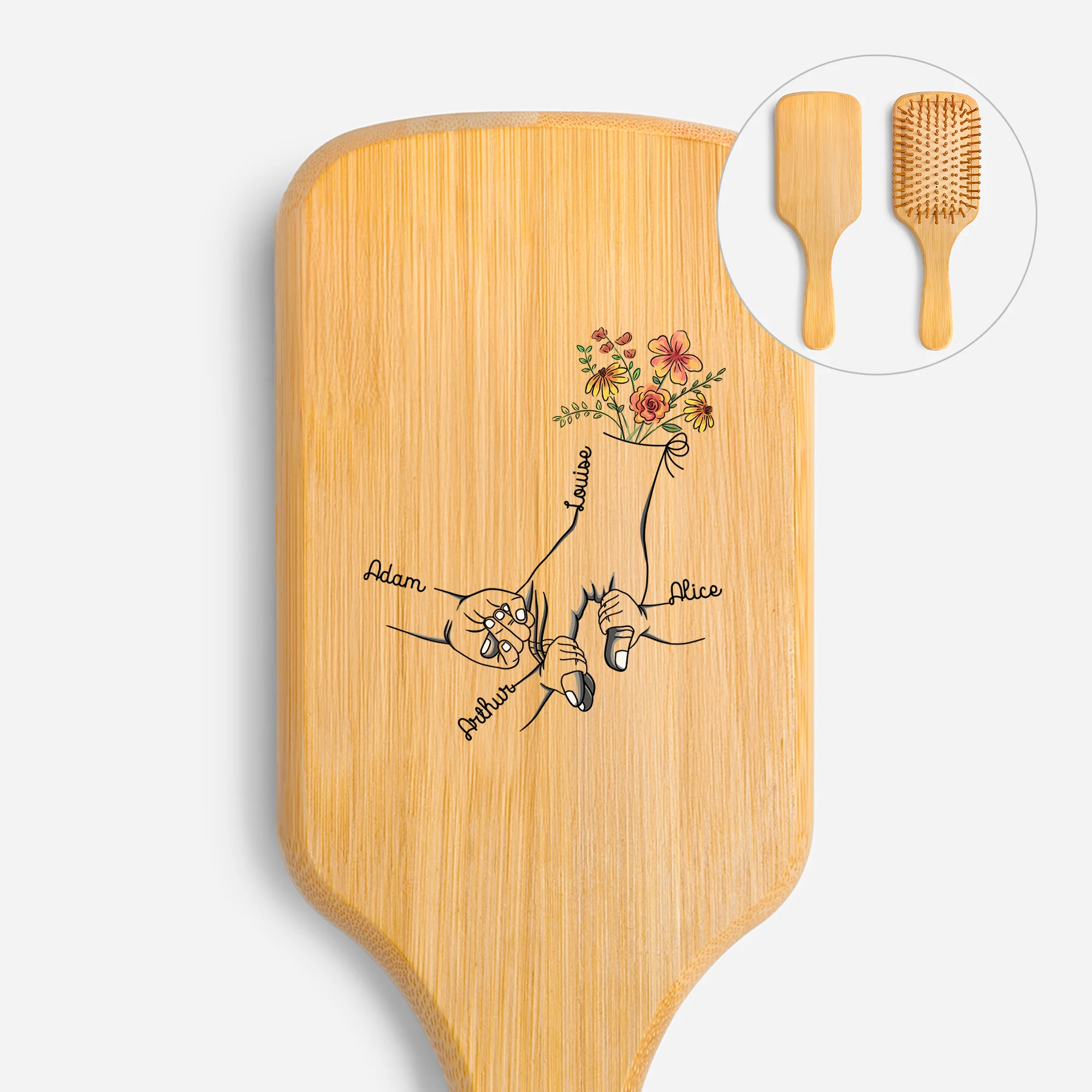 Brosse À Cheveux Personnalisée En Bambou Imprimée - Tenir La Main De Mamie Maman
