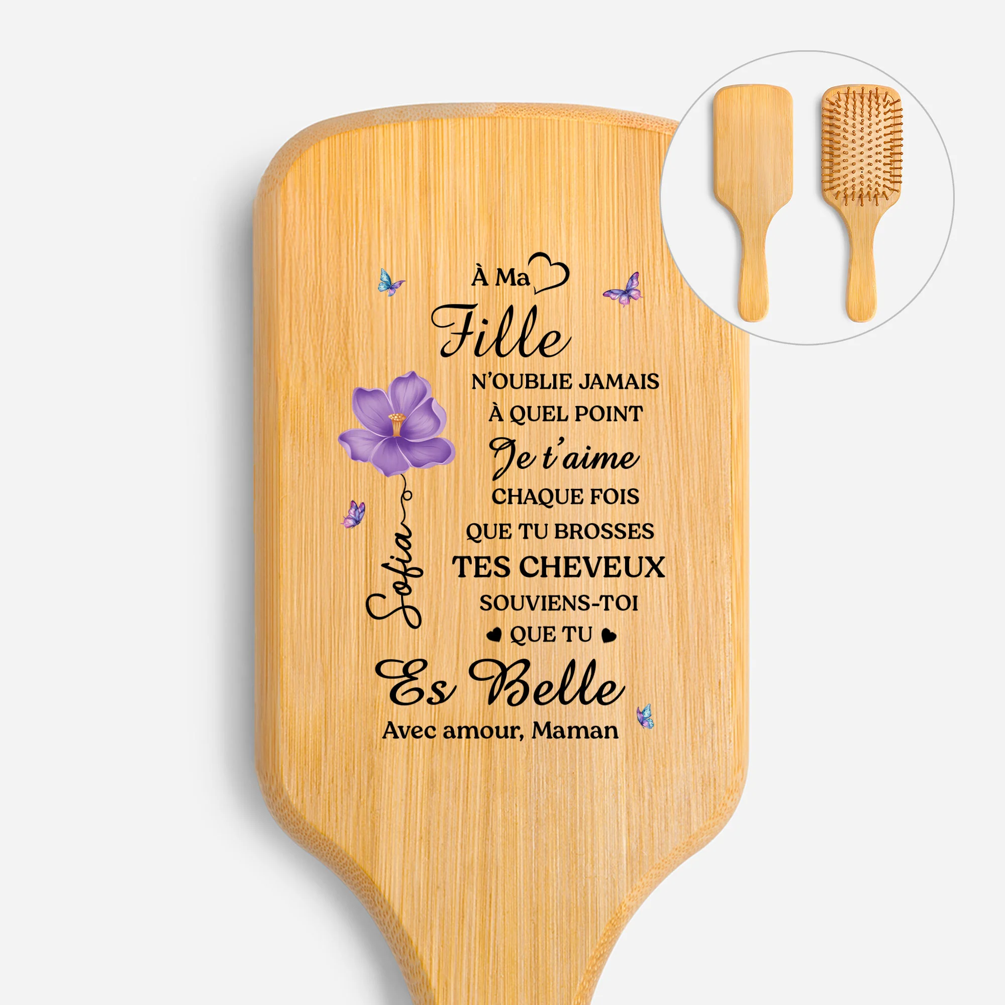 Brosse À Cheveux Personnalisée En Bambou Imprimée UV - À Ma Fille Ma Sœur Et Ma Meilleure Amie