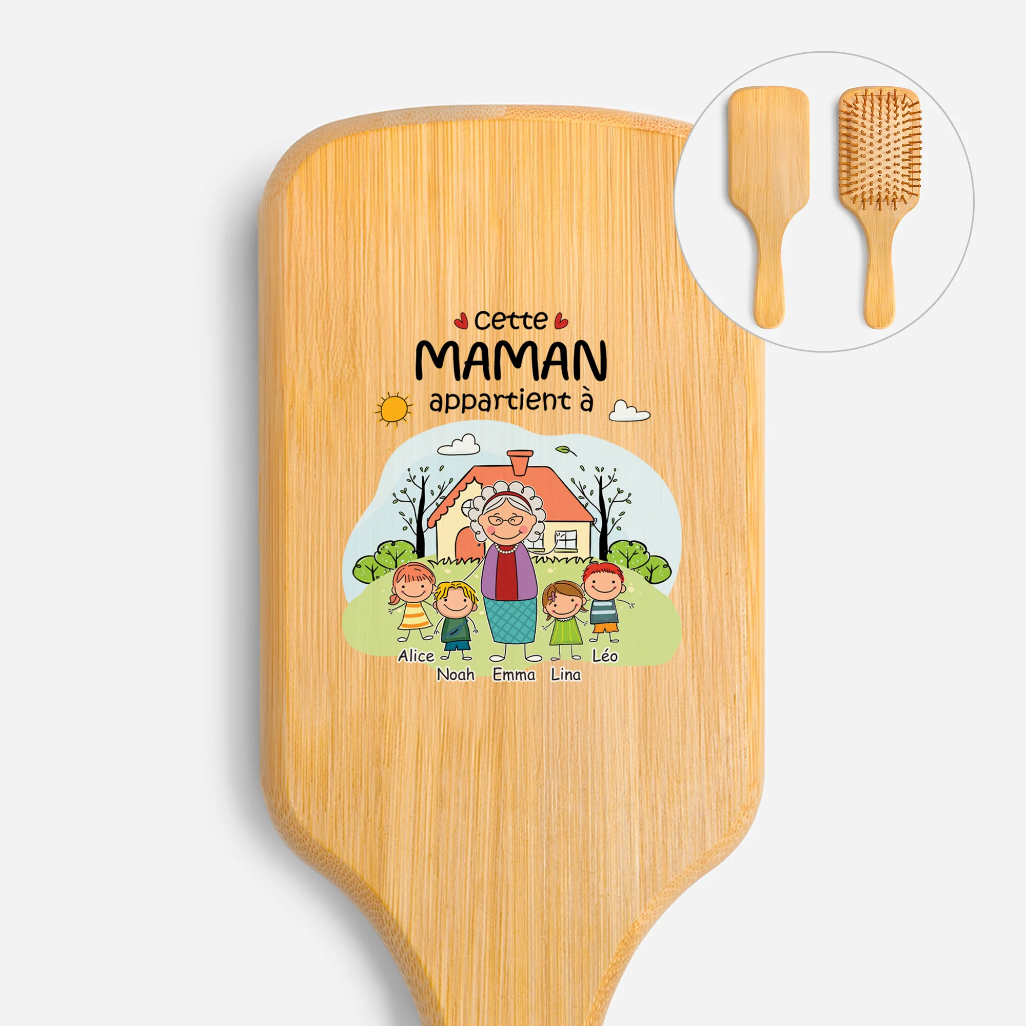 Brosse À Cheveux Personnalisée En Bambou Imprimée UV - Jolie Maman Mamie Appartient À