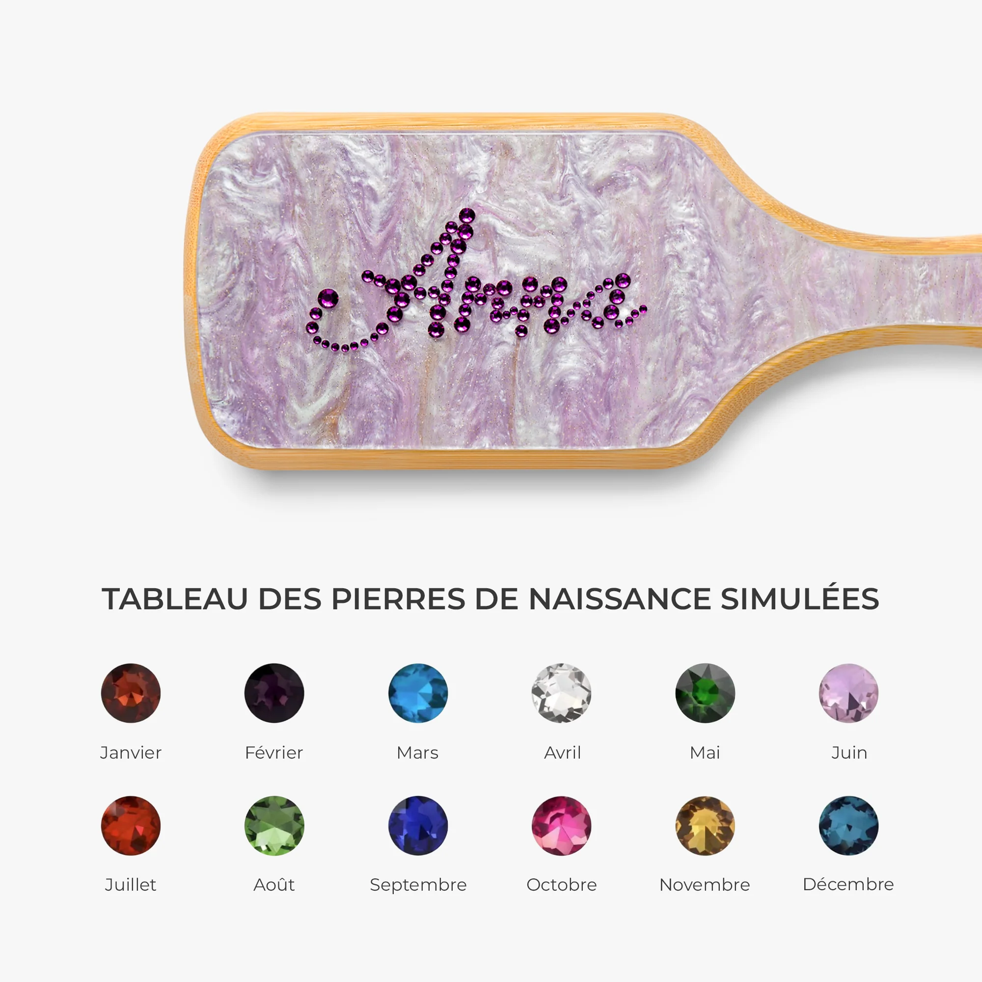 Brosse En Bois Cheveux | Brosse À Cheveux Personnalisée En Strass Avec Prénom - Image 5