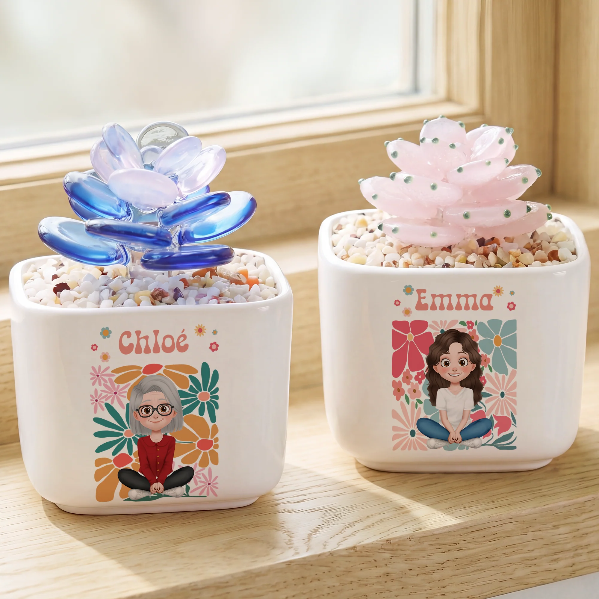 Cactus Artificiels En Verre Avec Pot - Cadeau Original Avec Prénom Pour Femme - Image 2