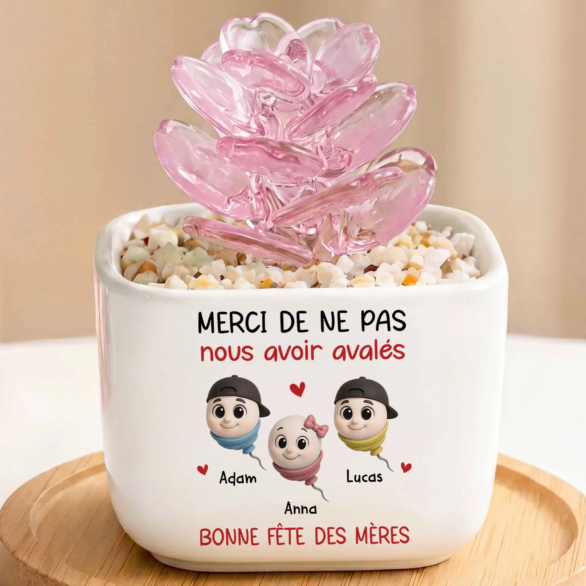 Cactus En Verre Fait Main Avec Pot - Cadeau Fête Des Maman Papa Avec Humour