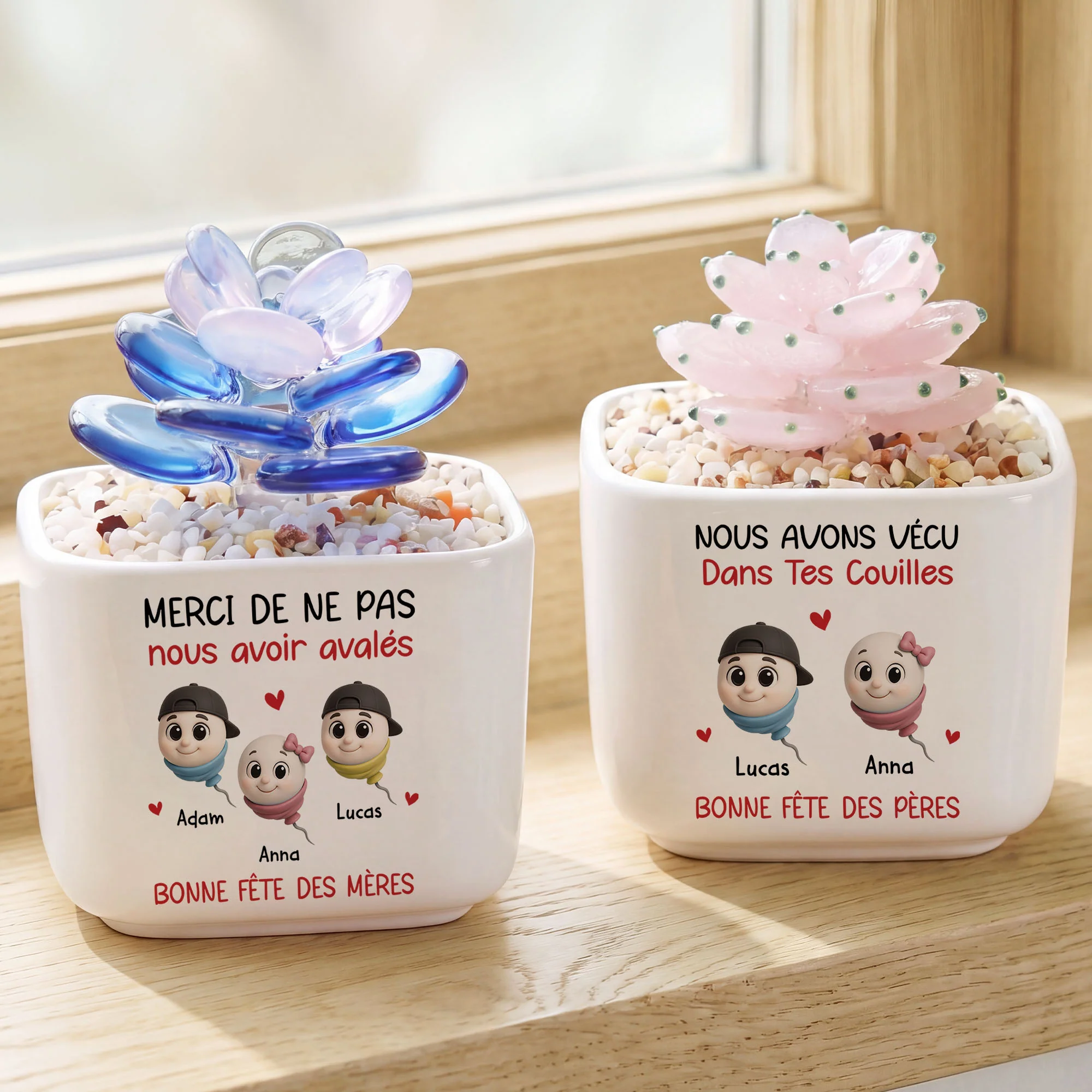 Cactus En Verre Fait Main Avec Pot - Cadeau Fête Des Maman Papa Avec Humour - Image 2