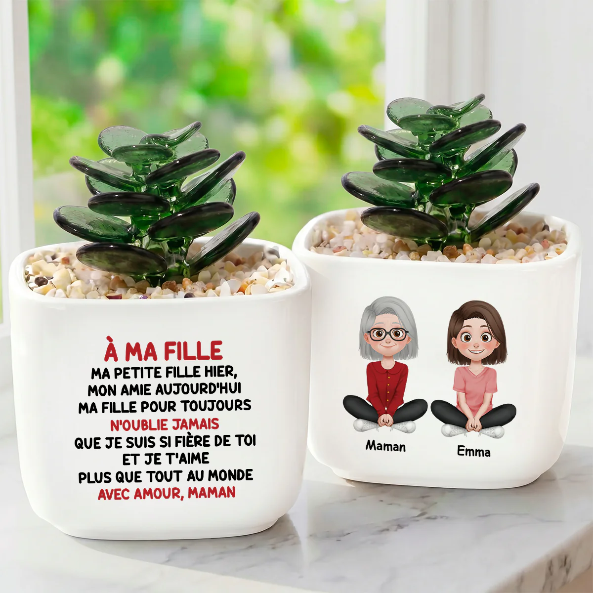 Cactus En Verre Fait Main Avec Pot - Mon Fils Ma Fills Pour Toujours