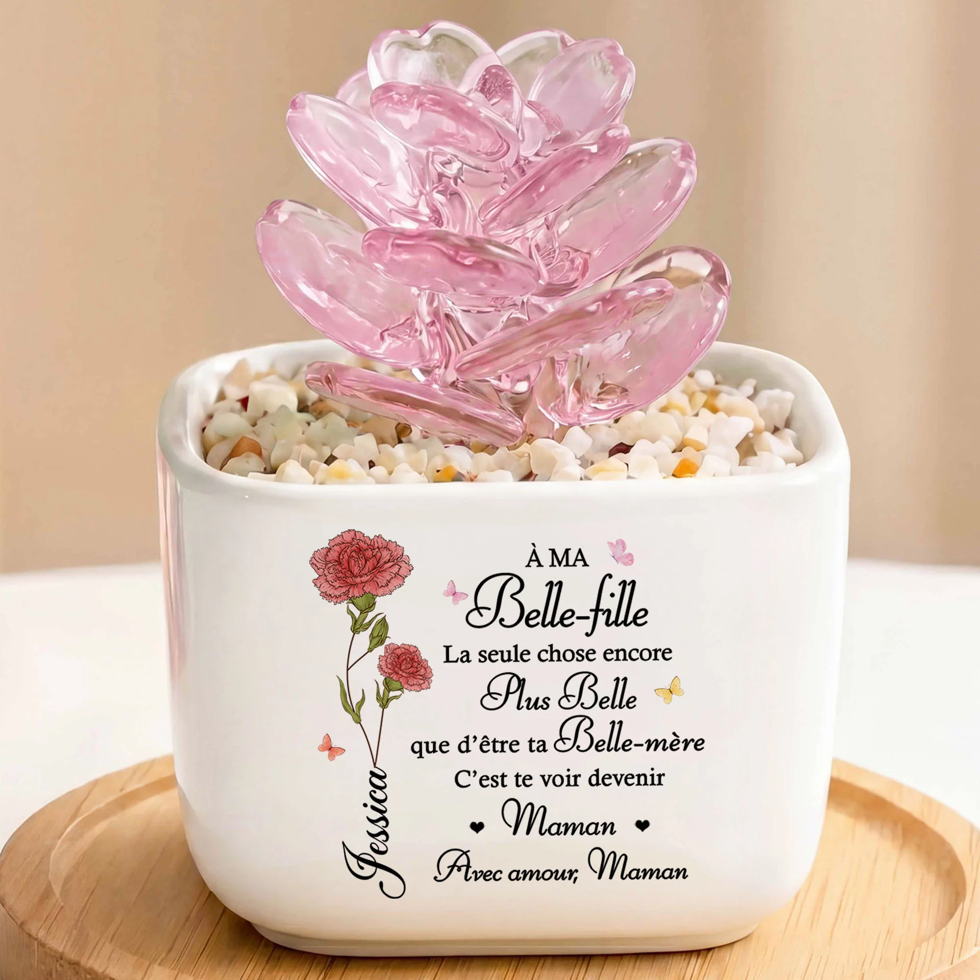 Cactus En Verre Faites Main Avec Pot - Fille/Belle-fille/Petite-fille Devenir Maman Avec Fleur