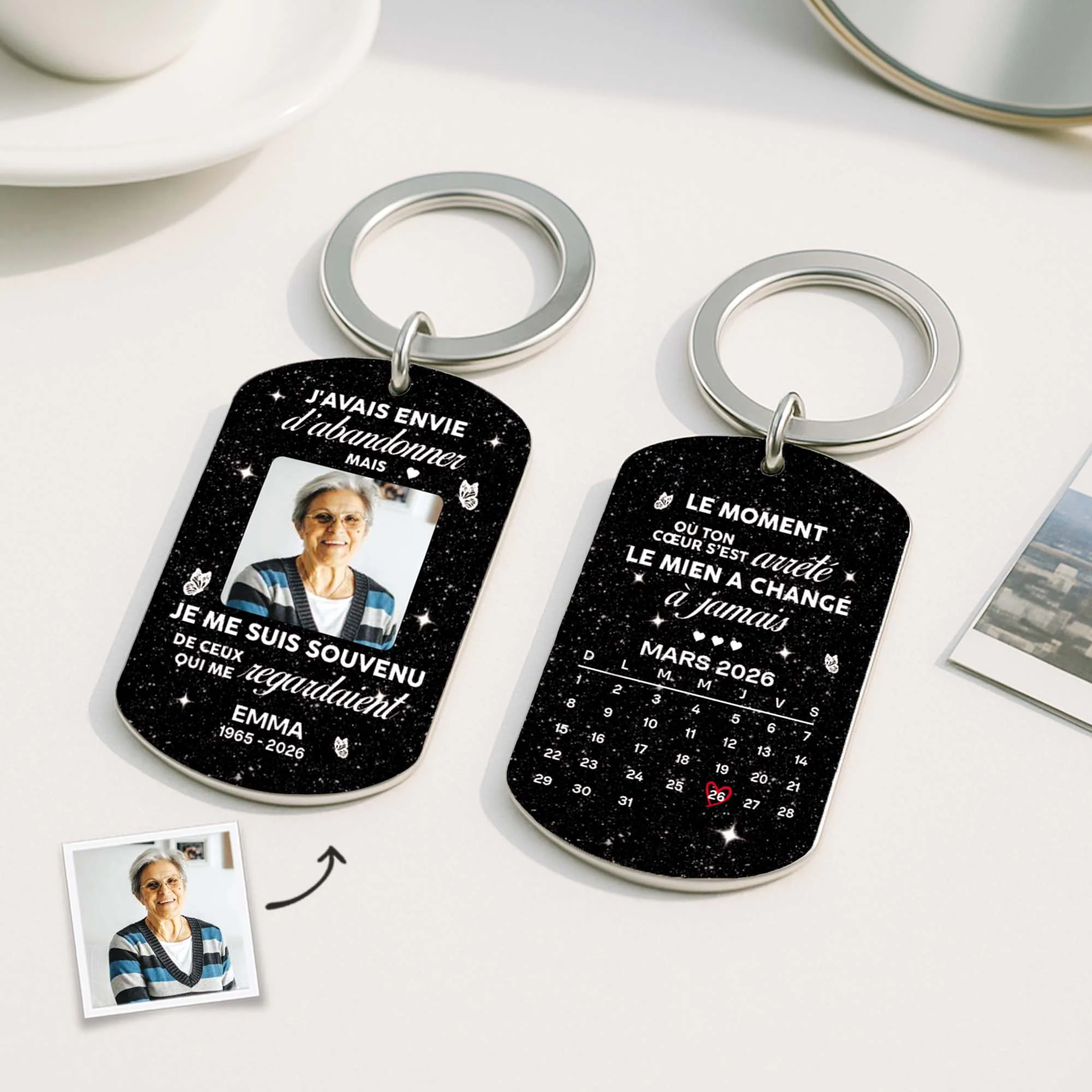 Porte Clé Aluminium Personnalisé Photo Commémorative Et Calendrier - Je Me Suis Souvenu De Maman Papa - Image 2