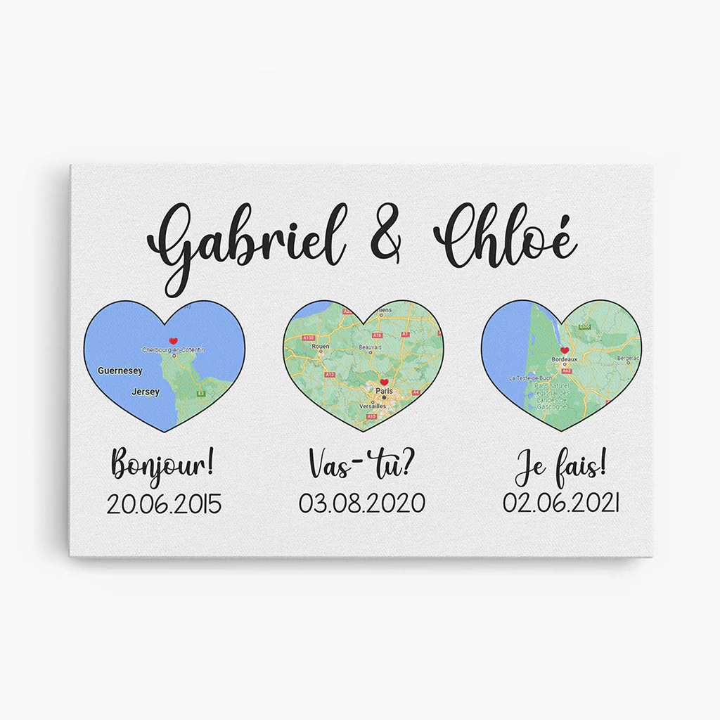 Toile Personnalisée Couple - Carte D’Amour Cadeau