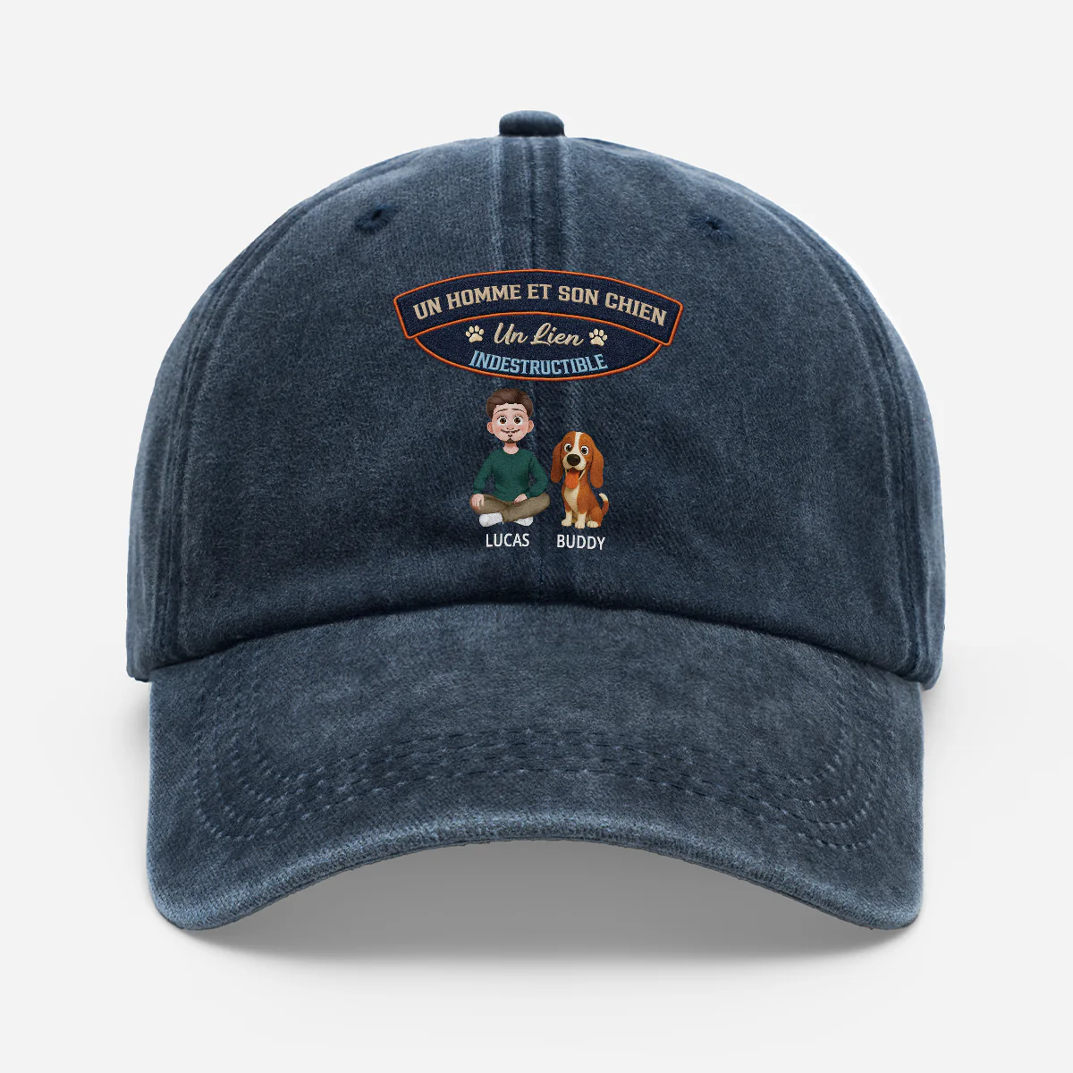 Casquette Personnalisée Délavée Dessin Chien - Un Homme Et Son Chien
