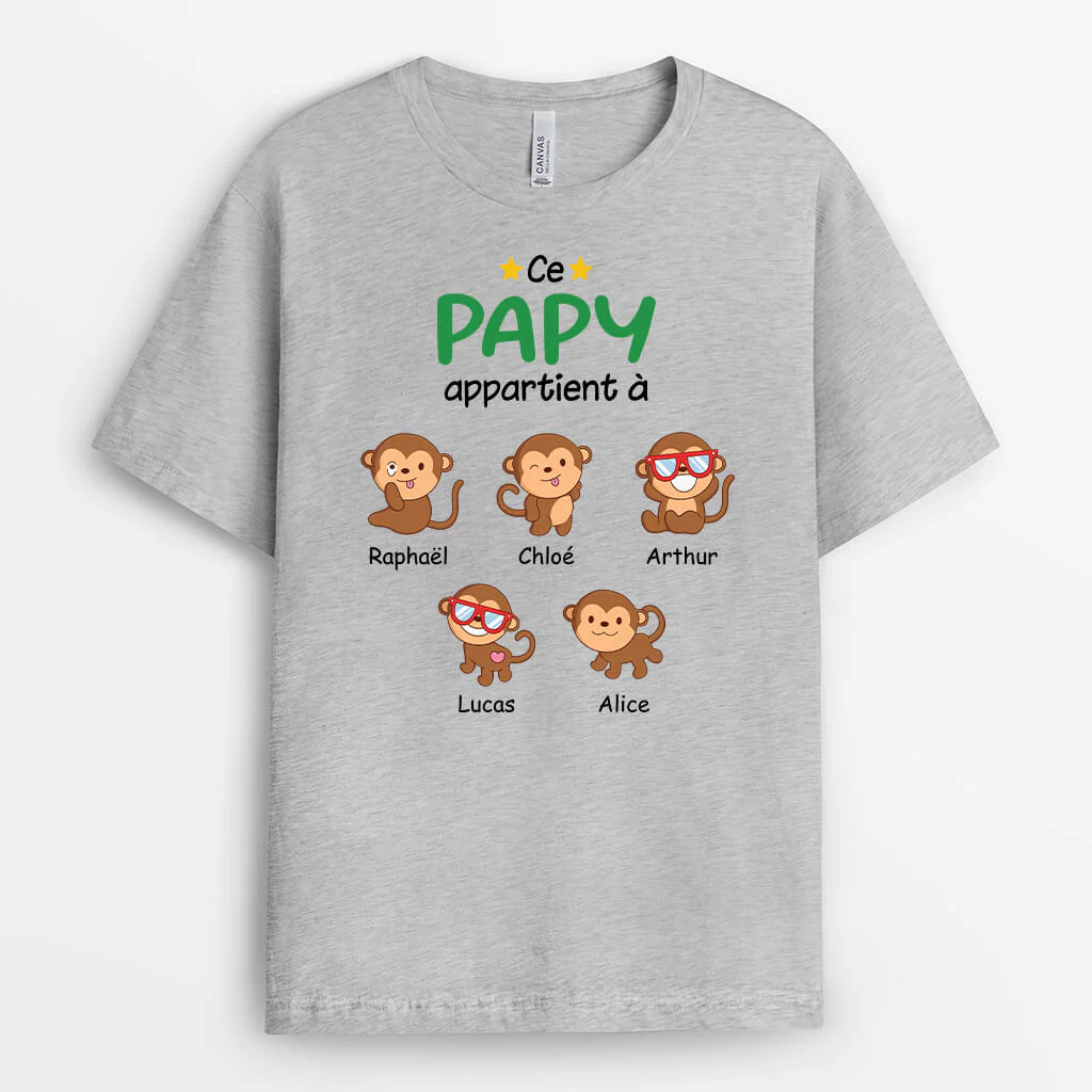 T shirt Personnalisé Papy - Ce Papy Appartient À - Version Singes