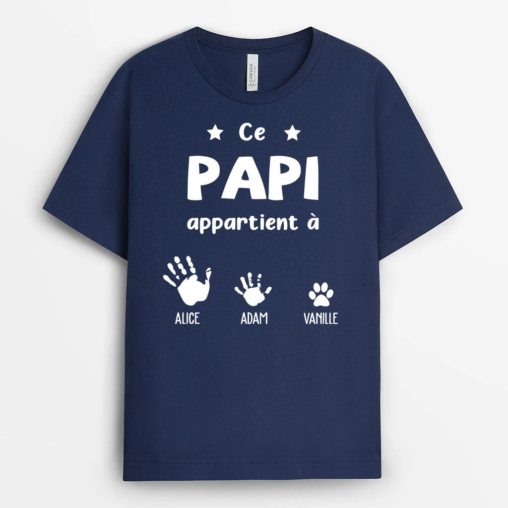 T-shirt Personnalisé Pour Papy - Ce Papi Appartient À Avec Mains