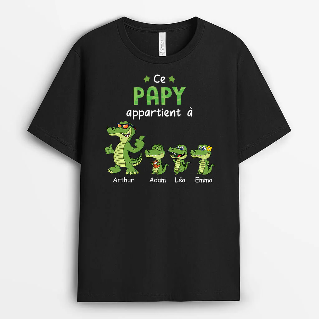 T shirt Personnalisé Grand Père - Ce Papy Appartient À - Avec Les Crocodiles Mignons