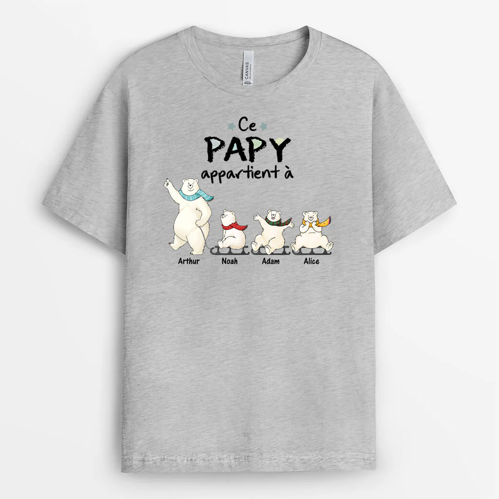 Tee Shirt Personnalisé Papy - Ce Papy Appartient À Version Ours Blancs