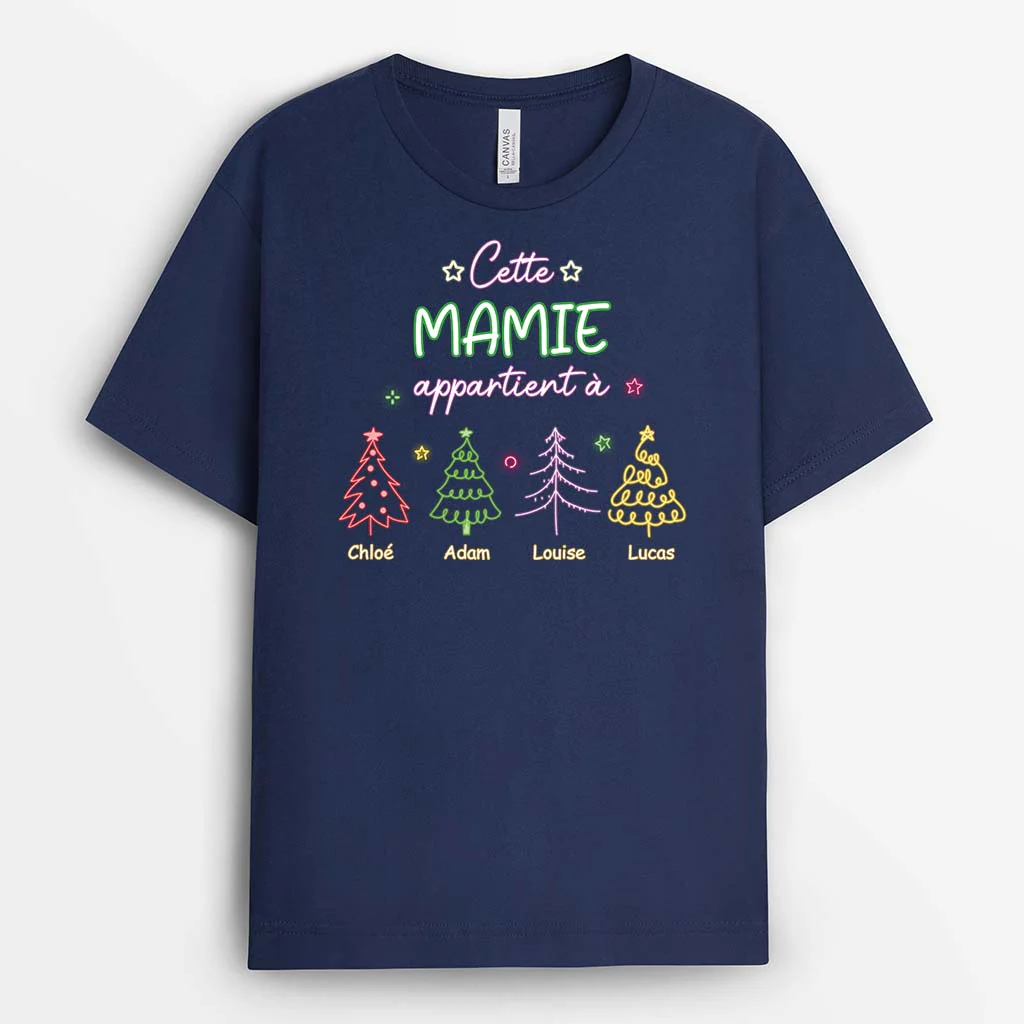 T shirt Personnalisé Grand Père - Ce Papy Appartient À - Version Sapins Néons - Image 2