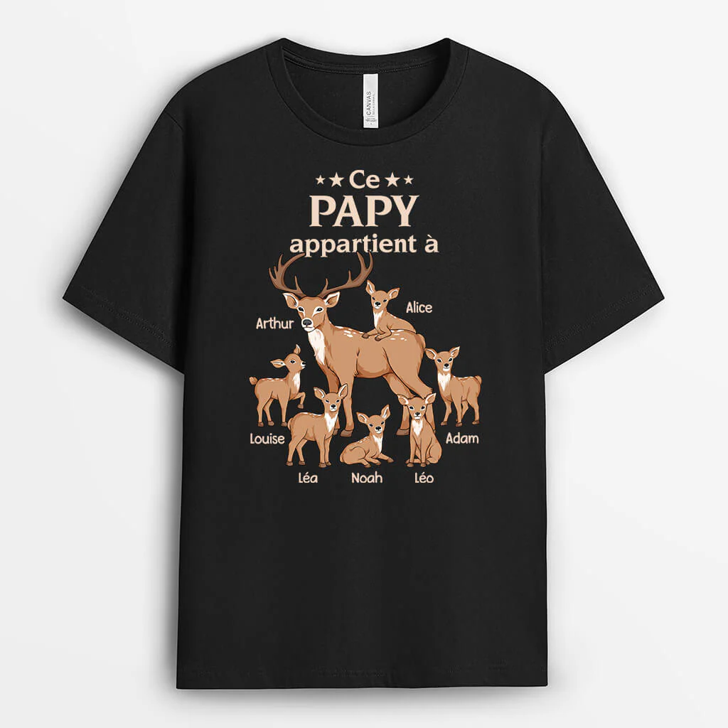 T shirt Personnalisé Grand Père - Ce Papy Cerf Appartient À