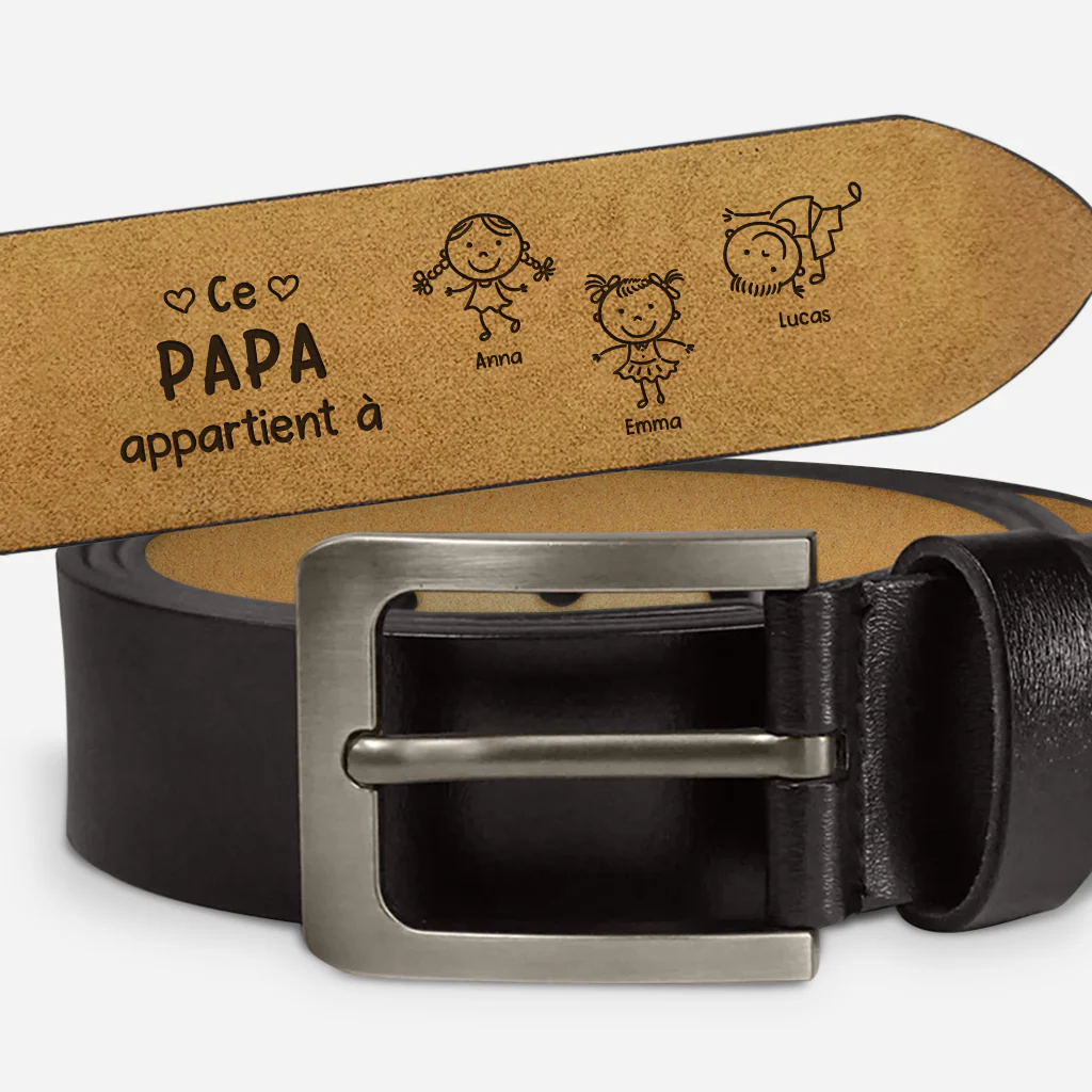 Ceinture Cuir Gravée Personnalisée - Ce Papi Papa Appartient À Ses Enfants