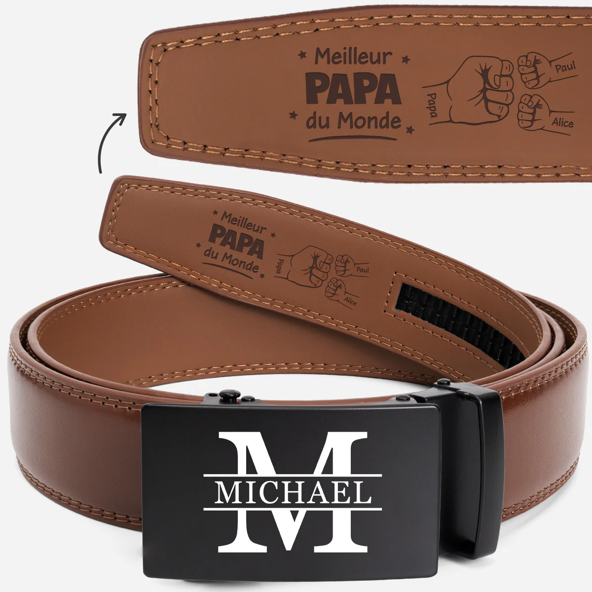 Ceinture Cuir Homme Haut De Gamme Personnalisé - Meilleur Papa Et Papy