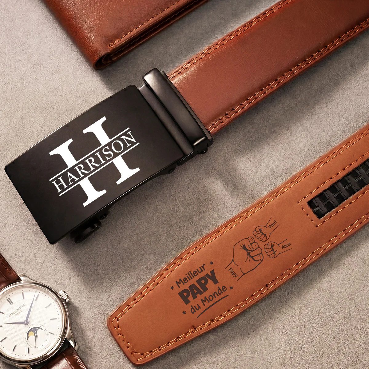 Ceinture Cuir Homme Haut De Gamme Personnalisé - Meilleur Papa Et Papy - Image 2
